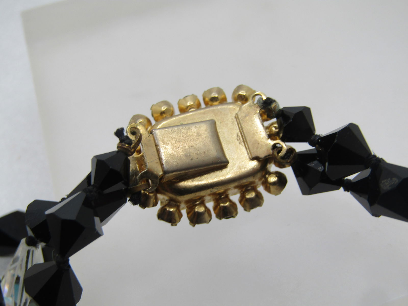 Vintage Black & Clear AB Beaded Necklace, 14.5", Double Strand, 1950's-1960's - 9