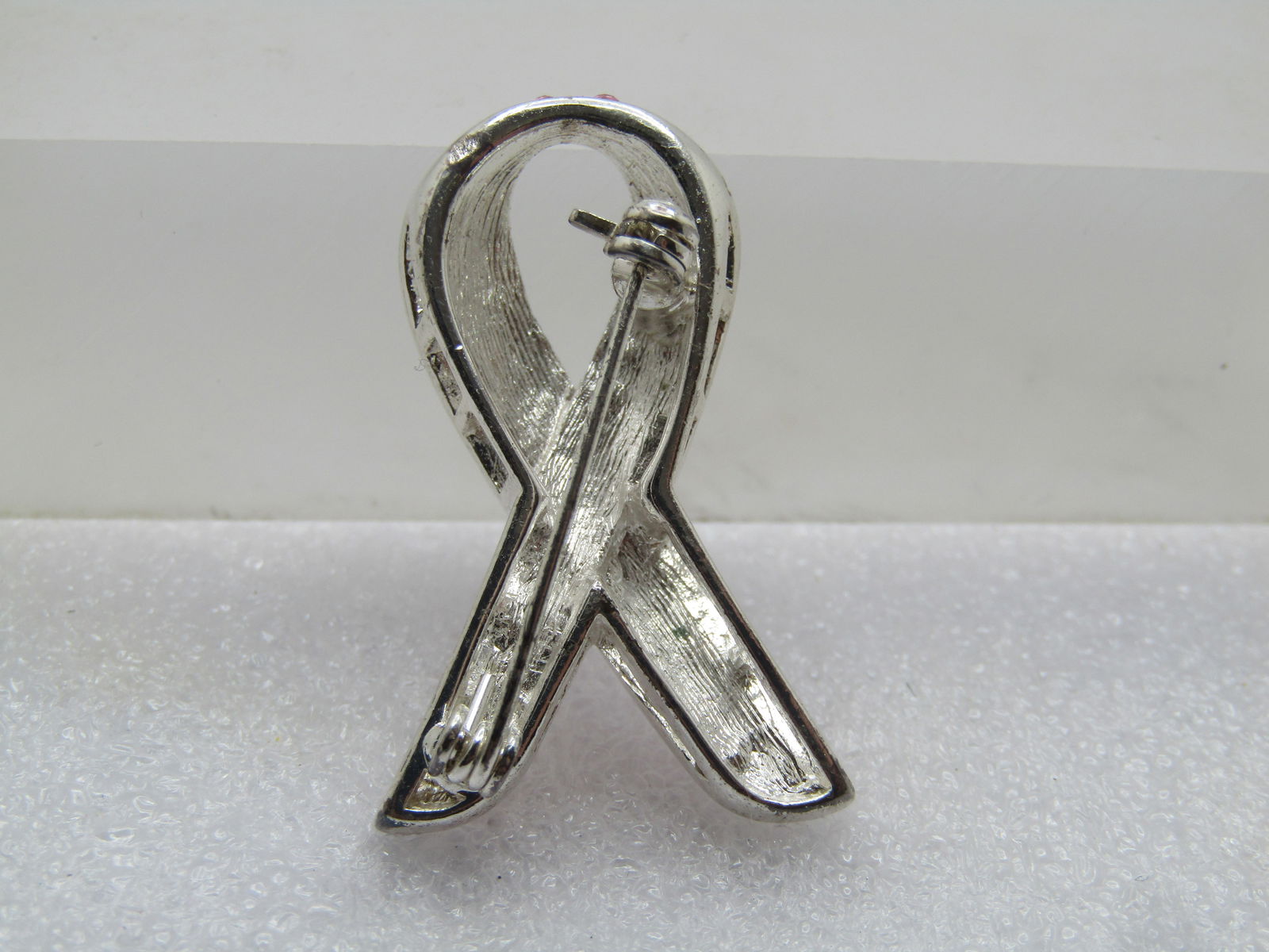 Pink Rhinestone Support Ribbon Brooch, 1990's-2000's - 4
