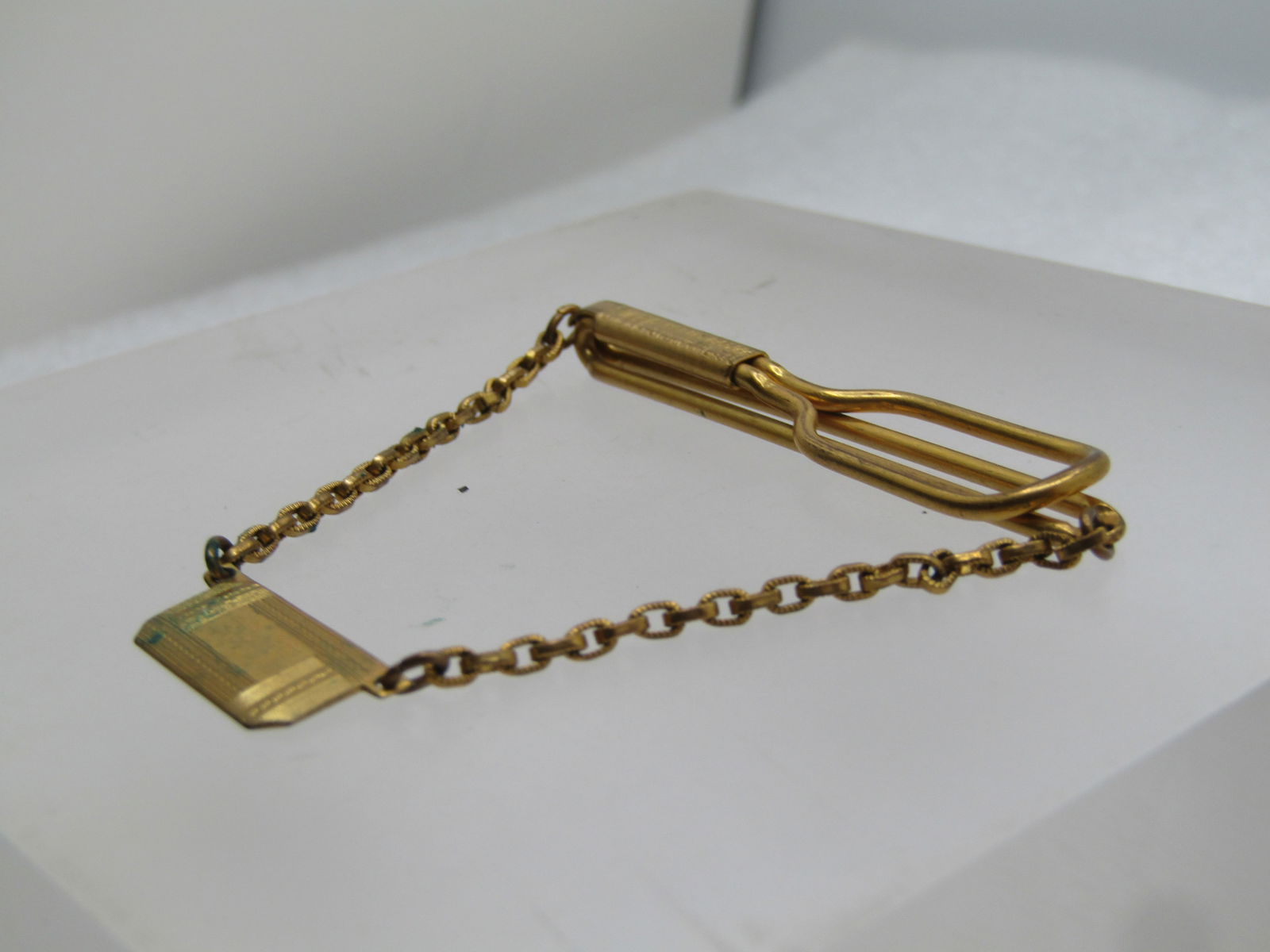 Vintage Swank Tie Park & Chain, Art Deco Engravable, 1930's - 2