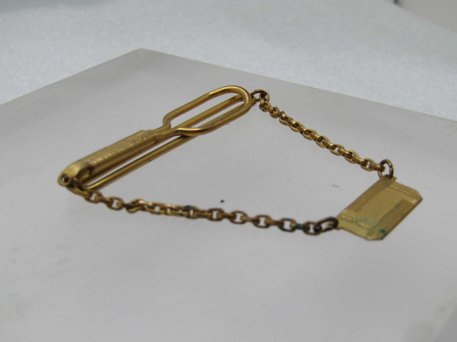 Vintage Swank Tie Park & Chain, Art Deco Engravable, 1930's - 3