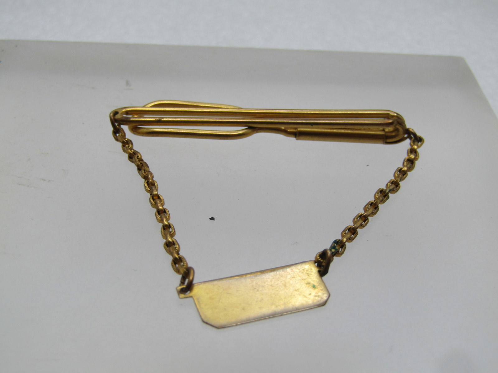 Vintage Swank Tie Park & Chain, Art Deco Engravable, 1930's - 4