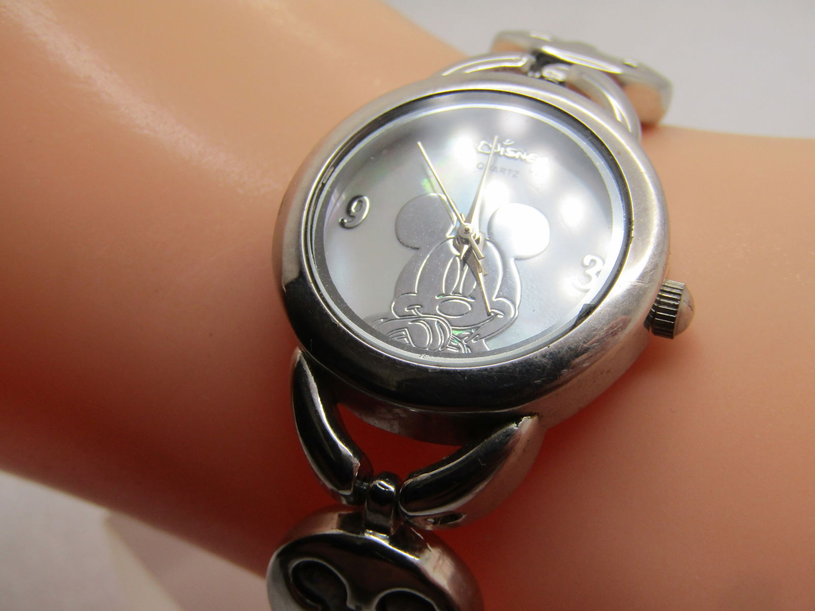 Vintage Mickey Mouse Watch, Inlaid Shell Band, Accutime, 1990's - 2