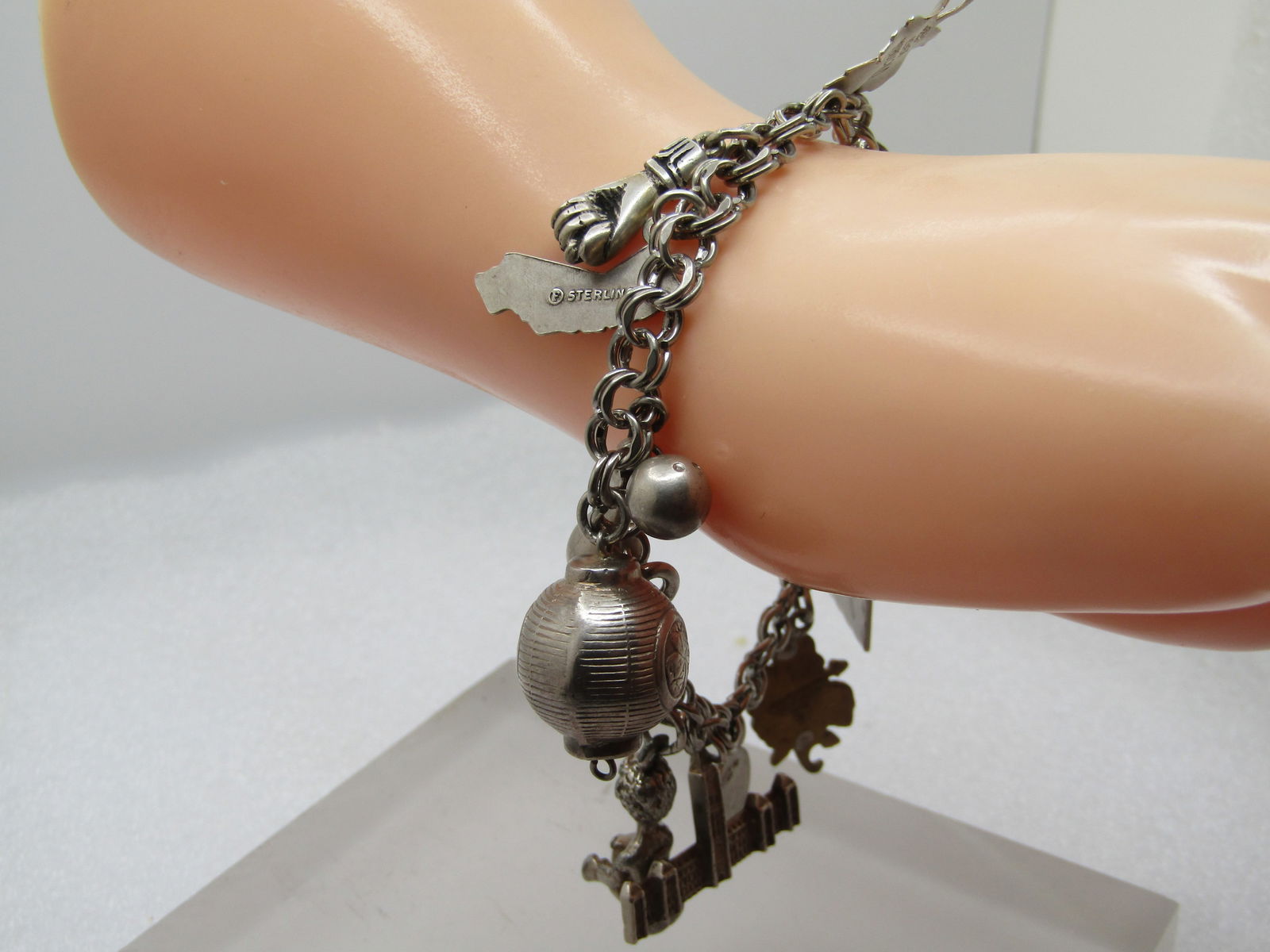 Vintage Sterling Charm Bracelet, 13 Charms, 7.75", 1950's-1960's. - 3