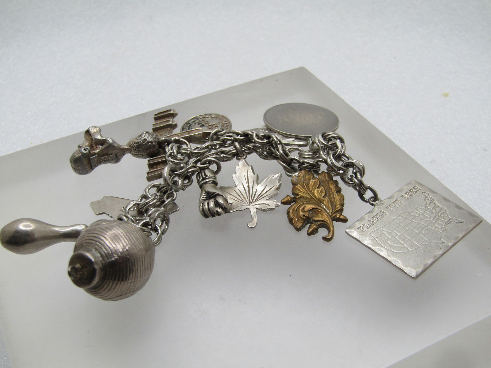 Vintage Sterling Charm Bracelet, 13 Charms, 7.75", 1950's-1960's. - 4