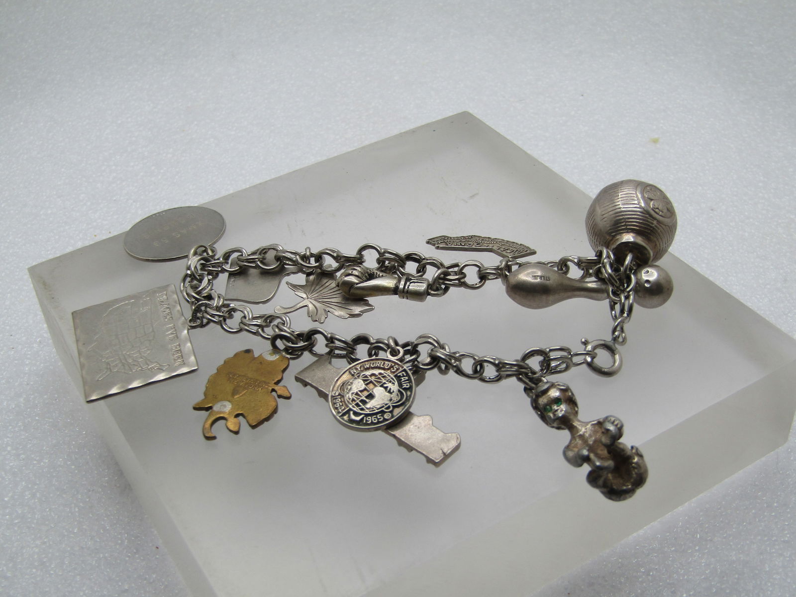 Vintage Sterling Charm Bracelet, 13 Charms, 7.75", 1950's-1960's. - 5