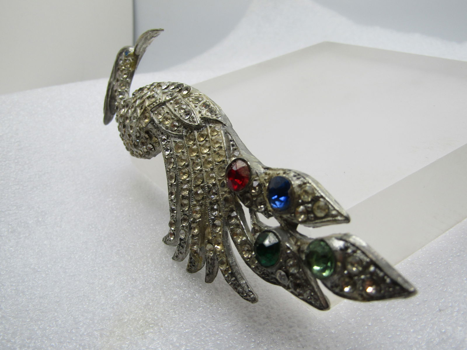 Vintage Rhinestone Peacock Brooch, Art Deco, 1930's-1940's, Cast Metal - 2