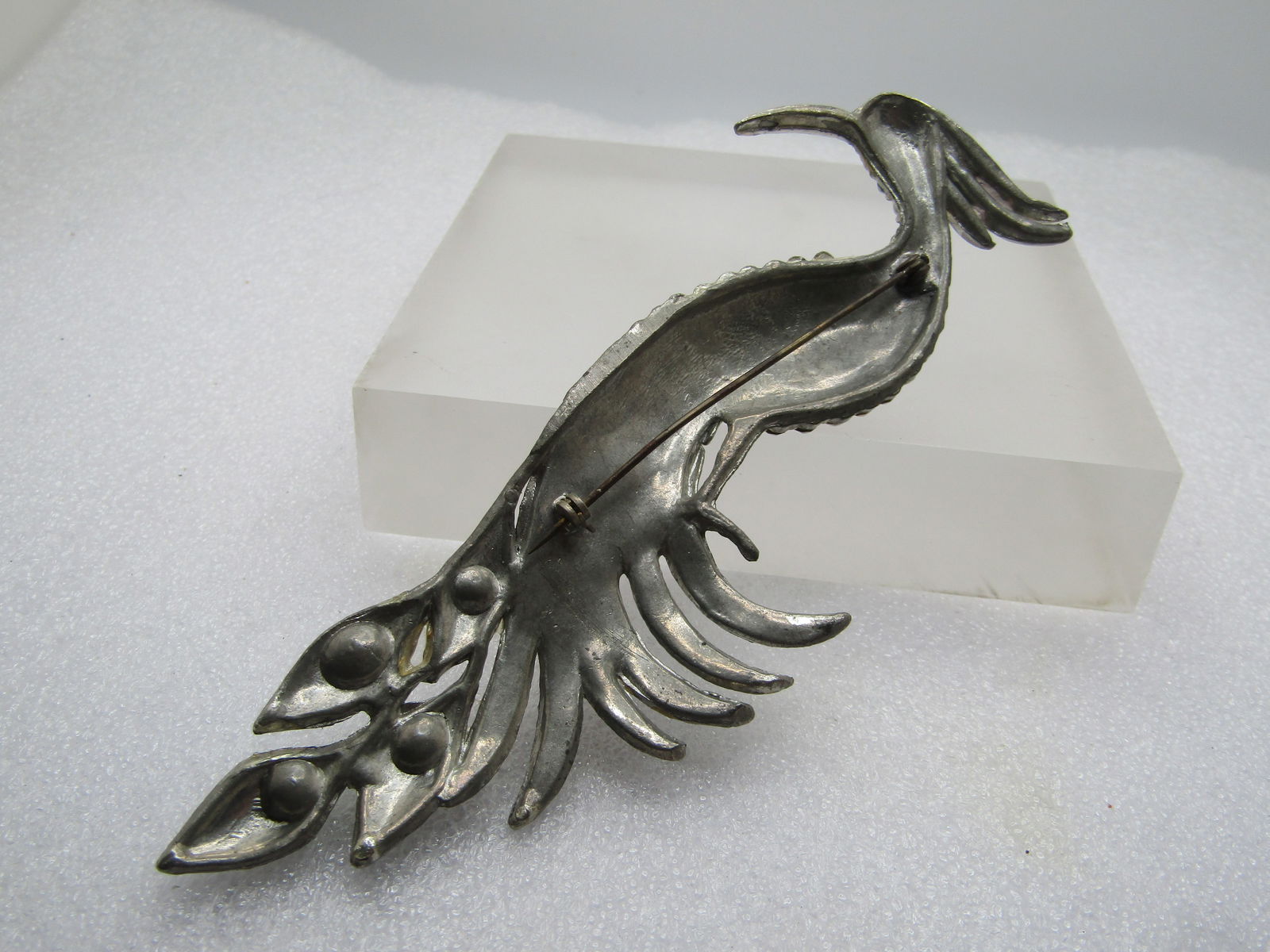 Vintage Rhinestone Peacock Brooch, Art Deco, 1930's-1940's, Cast Metal - 4