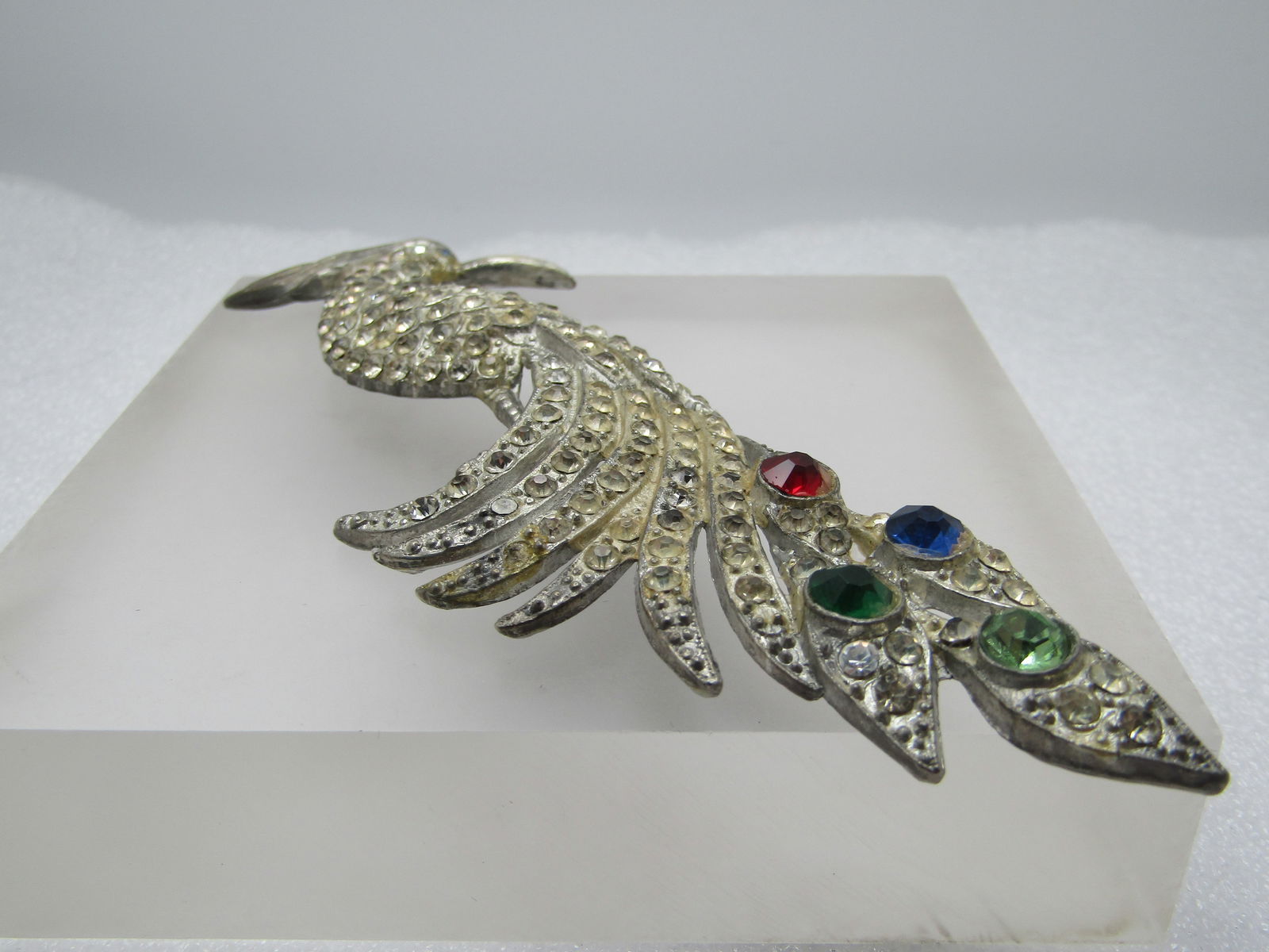 Vintage Rhinestone Peacock Brooch, Art Deco, 1930's-1940's, Cast Metal - 5