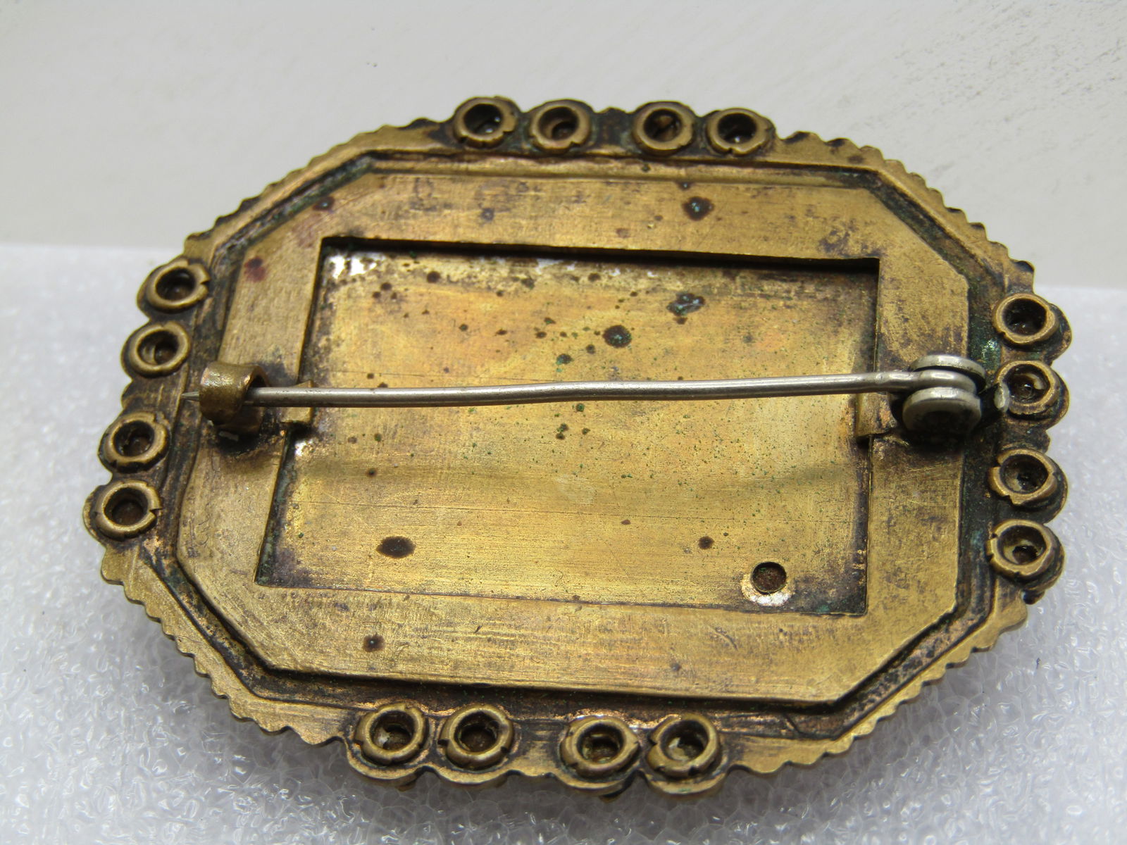 Antique Essex Glass Rose Carved Brooch, 1910's, Rhinestones - 8