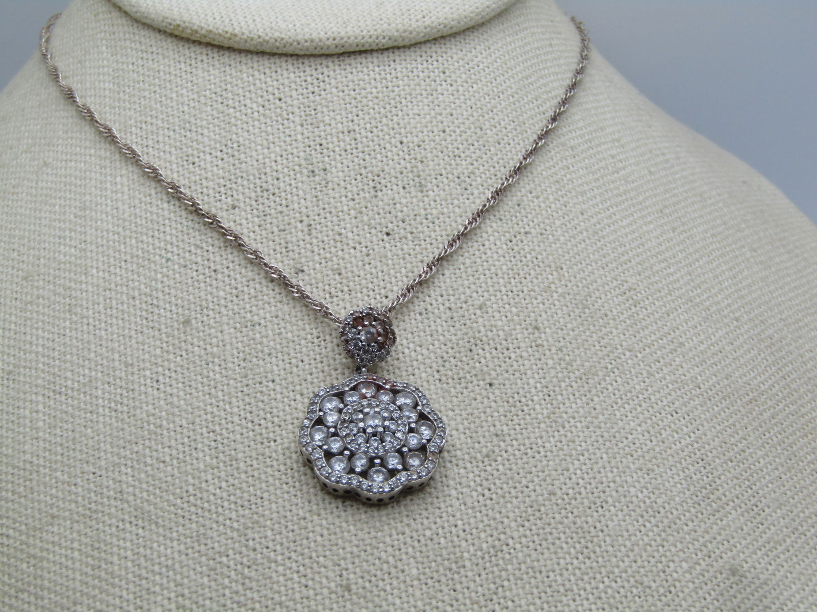 Vintage Sterling Clear Stone Necklace, 24", 1980's-1990's, Signed - 2