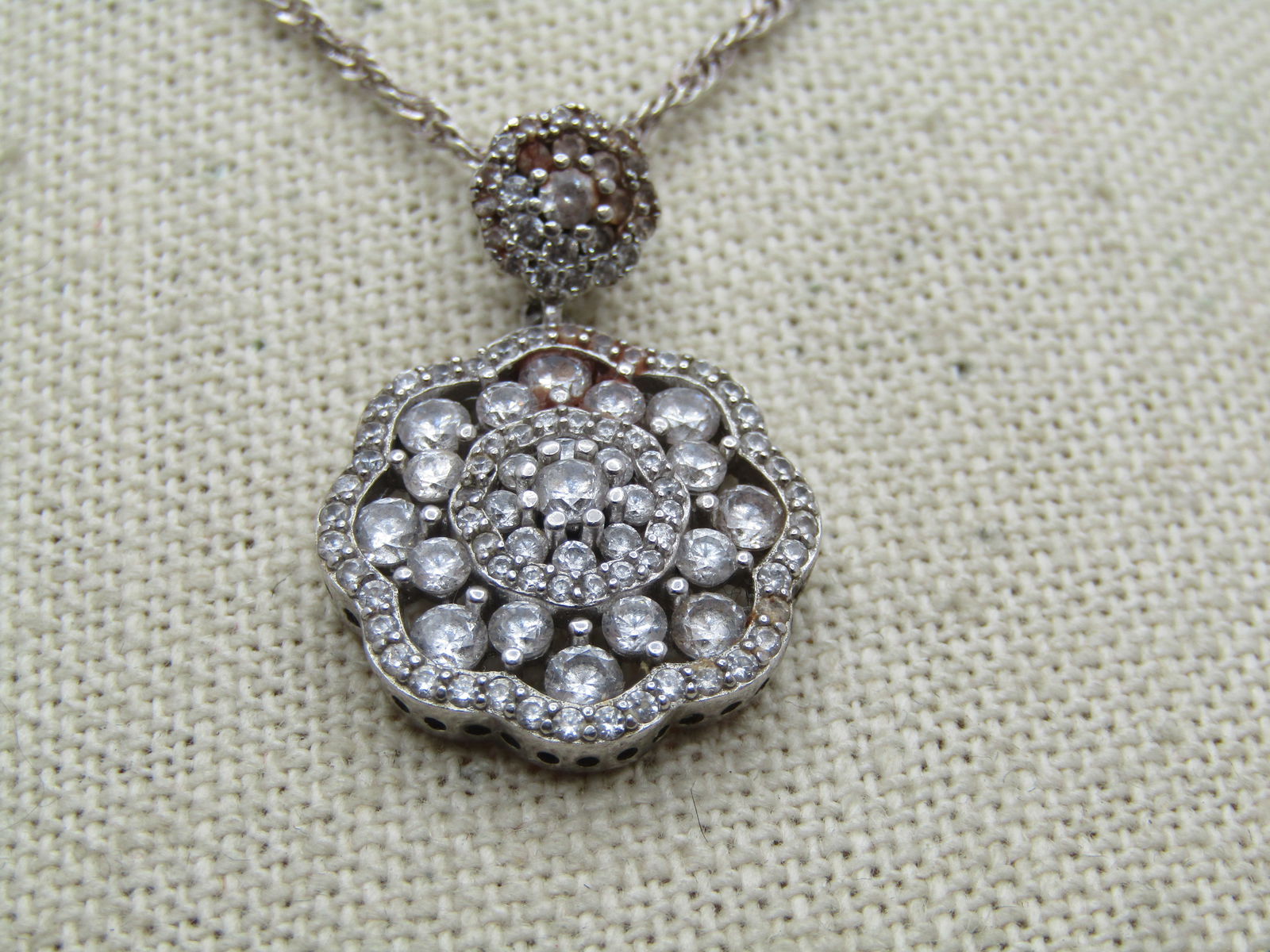 Vintage Sterling Clear Stone Necklace, 24", 1980's-1990's, Signed - 3