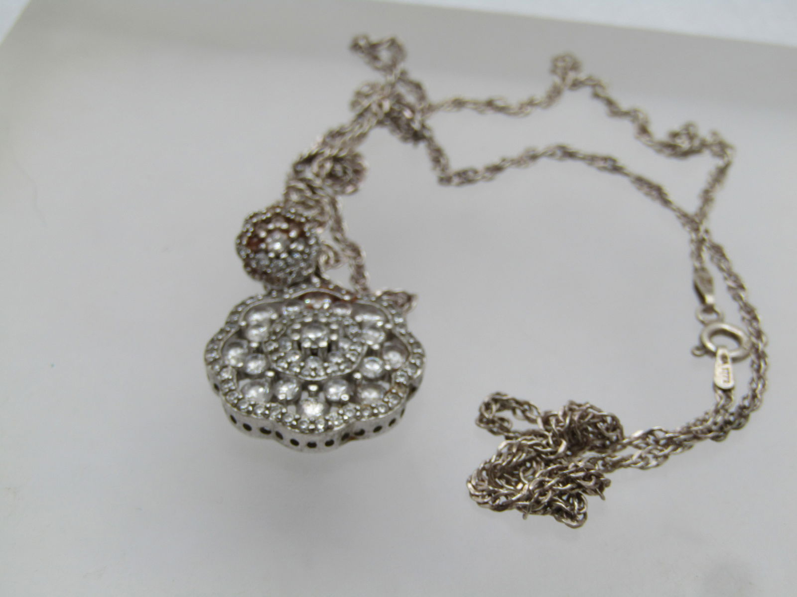 Vintage Sterling Clear Stone Necklace, 24", 1980's-1990's, Signed - 5