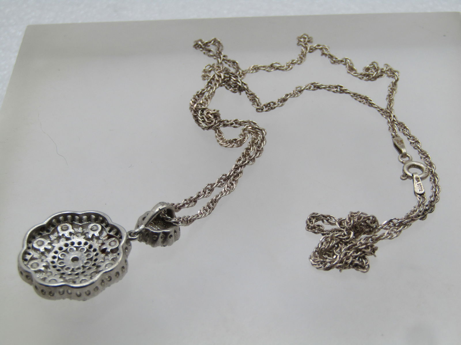 Vintage Sterling Clear Stone Necklace, 24", 1980's-1990's, Signed - 6