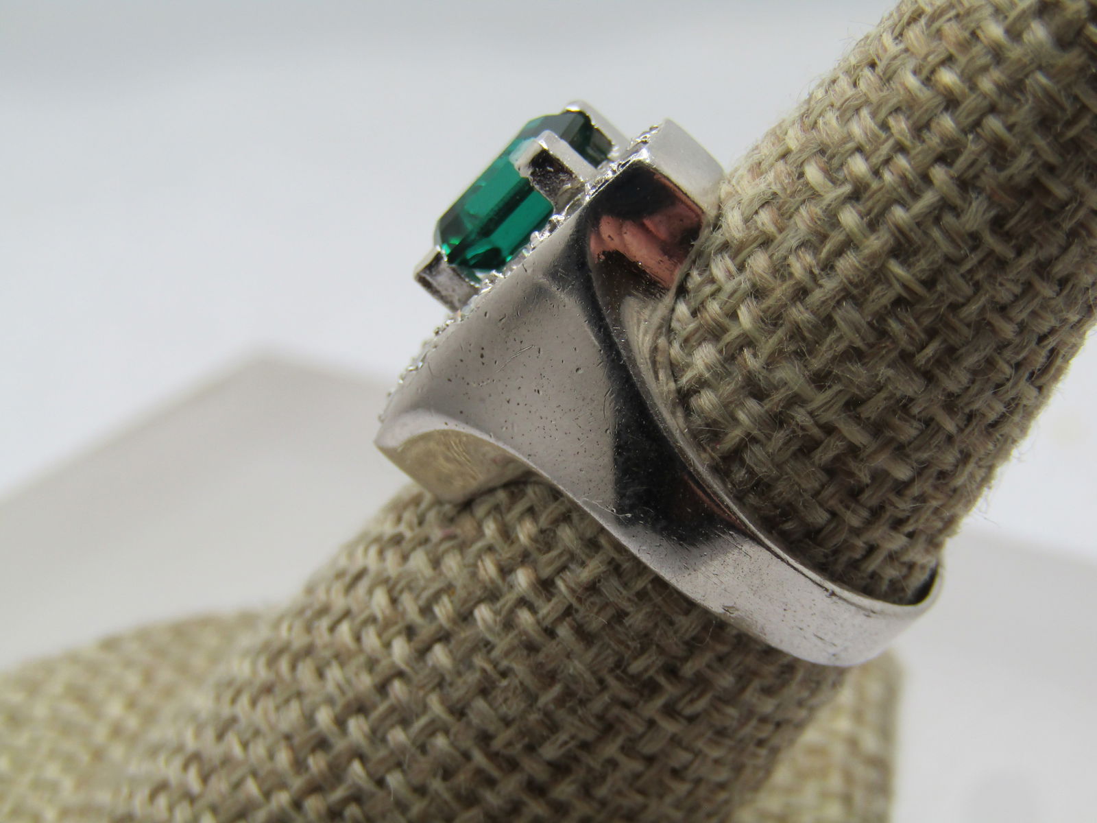 Vintage Emerald Green & Clear Rhinestone Ring, Sz. 7.25. 1990's - 2