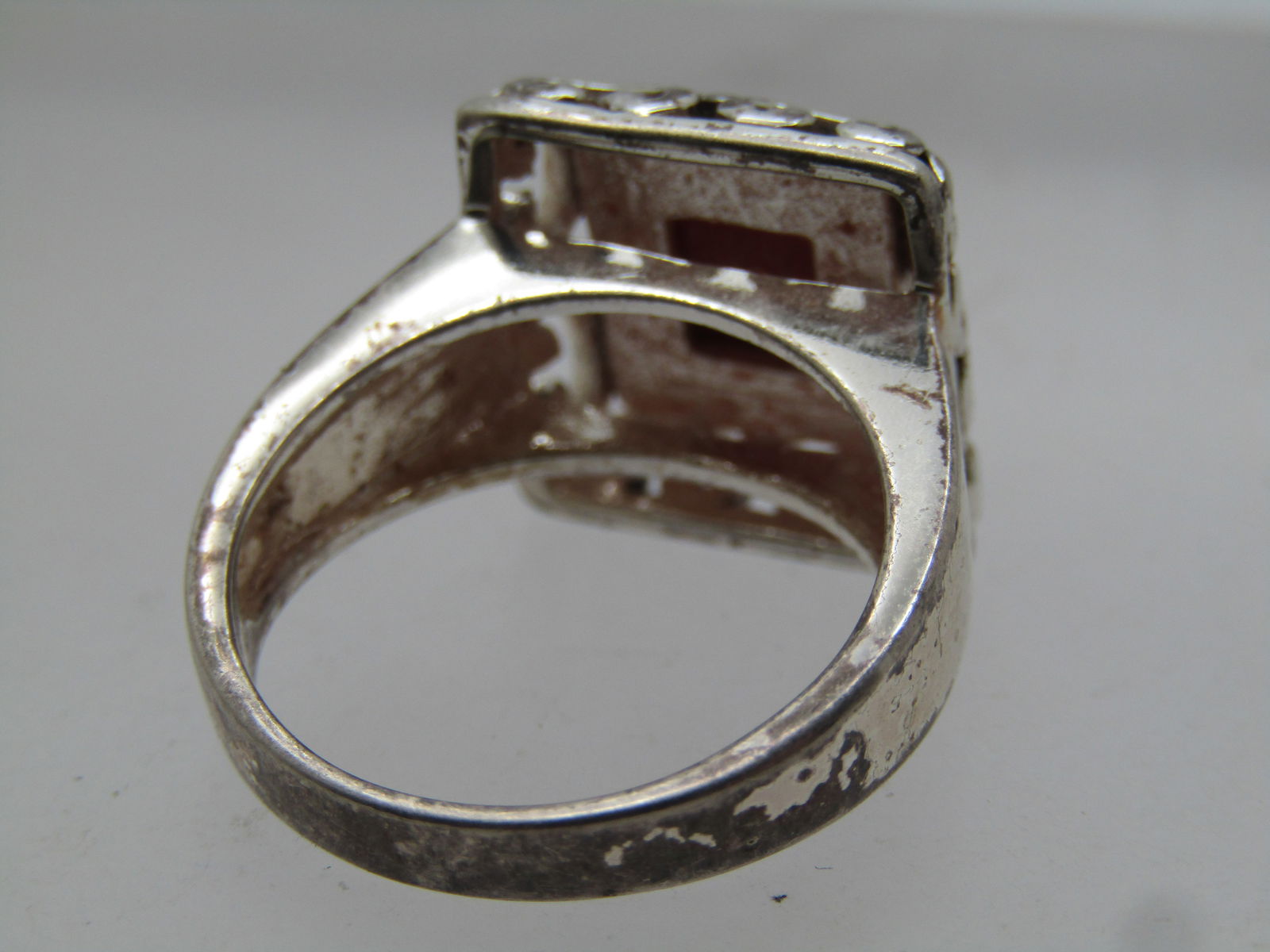 Silver Tone Faux Coral ring, Sz. 8.5, 1990's, Scrolled - 5