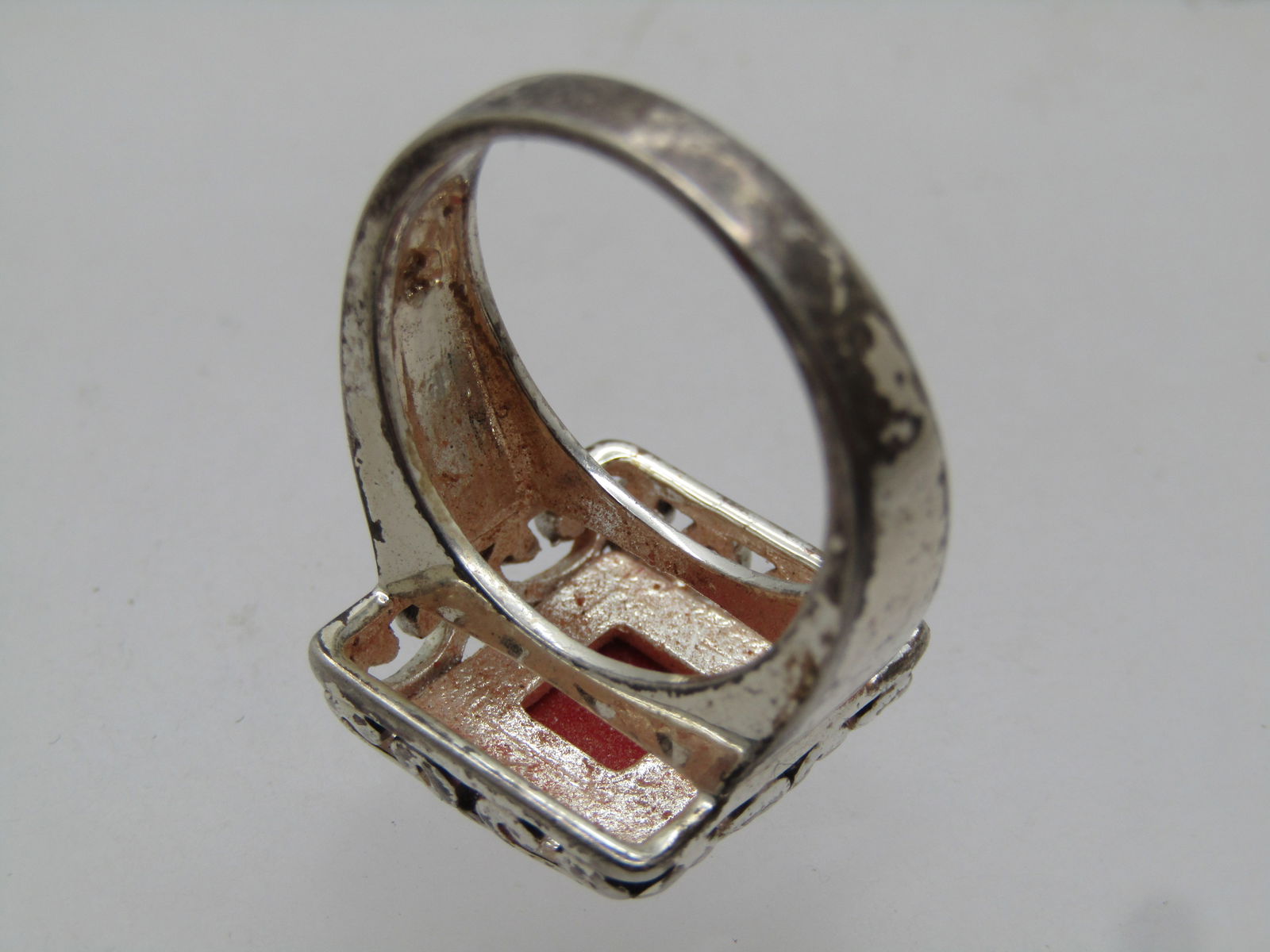 Silver Tone Faux Coral ring, Sz. 8.5, 1990's, Scrolled - 7