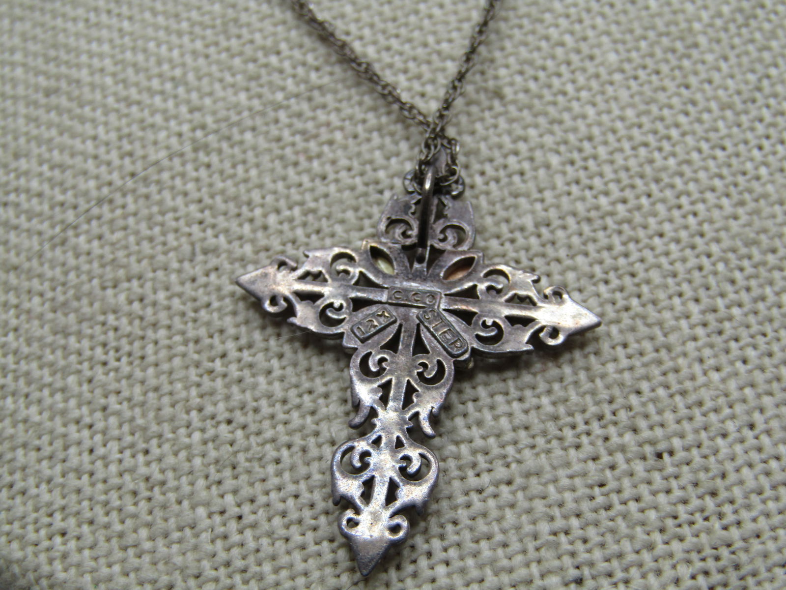Vintage Sterling & 12kt Cross Necklace, Black Hills Gold, 18", 1980's-1990's, Signed - 4