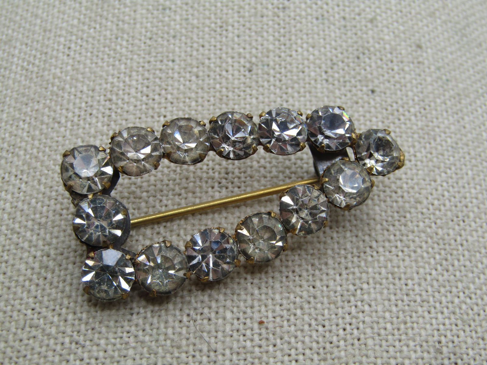 Antique Clear Rhinestone Pointed Brooch C-Clasp 1920's. - 2