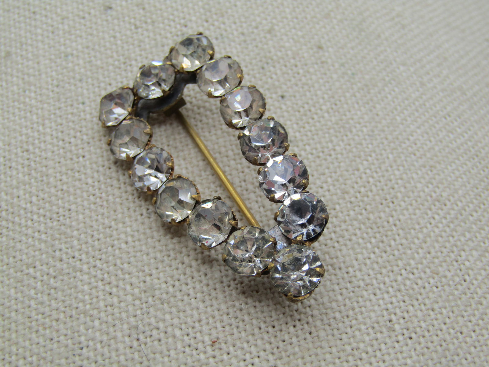 Antique Clear Rhinestone Pointed Brooch C-Clasp 1920's. - 4