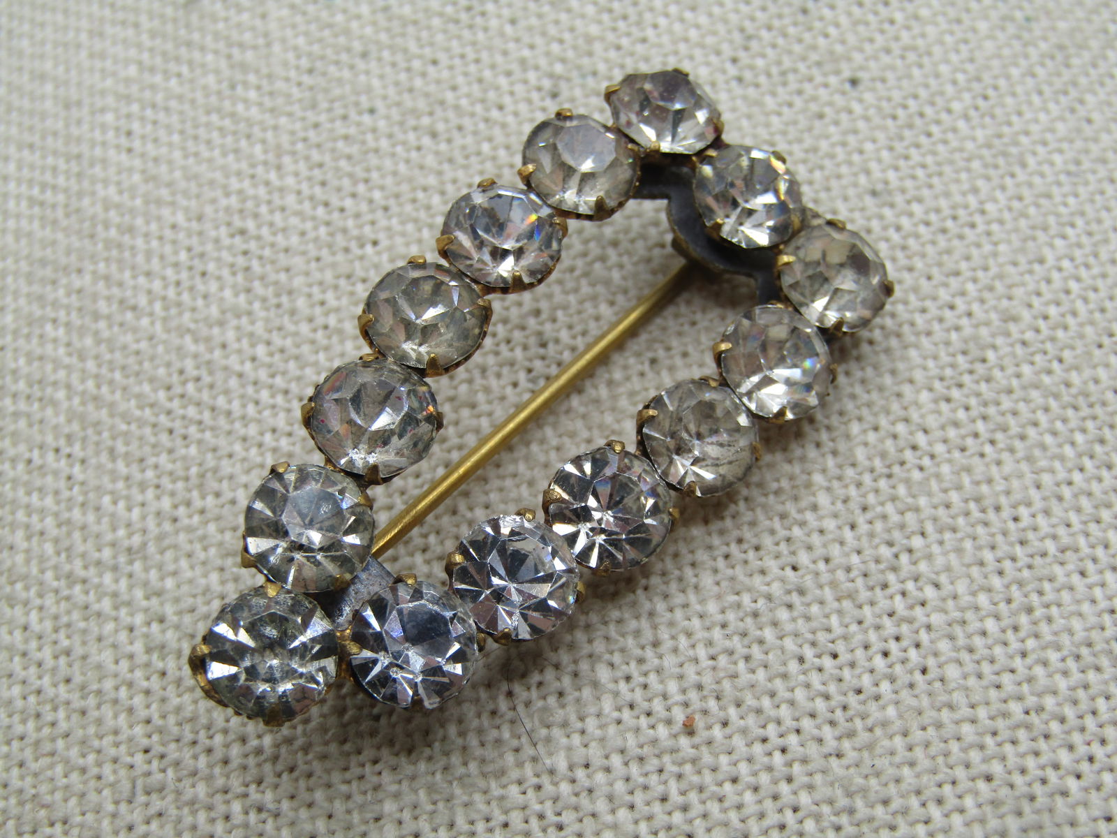 Antique Clear Rhinestone Pointed Brooch C-Clasp 1920's. - 6