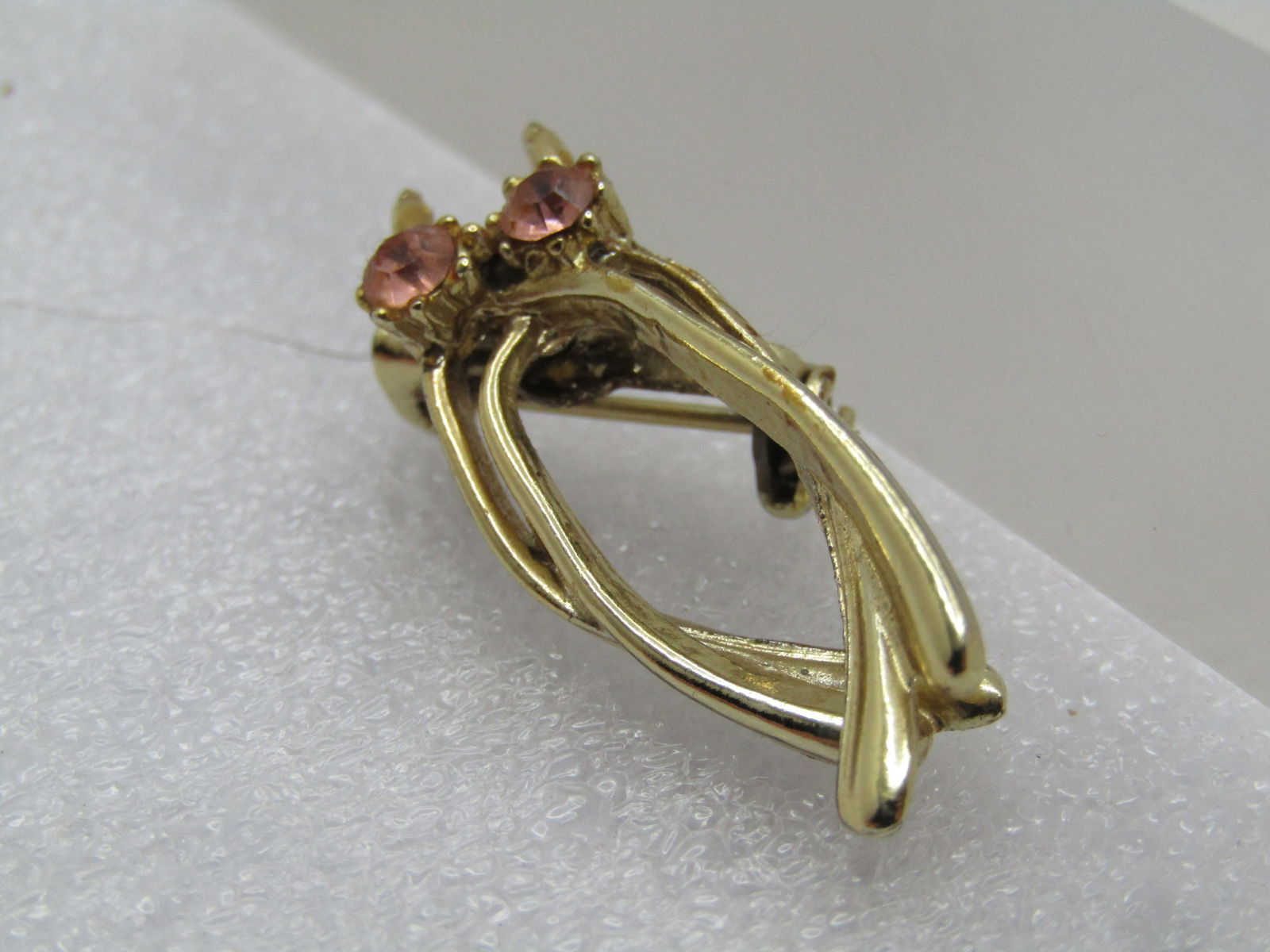 Vintage Double Wishbone Brooch, Pink Rhinestones, 1950's-1960's - 2