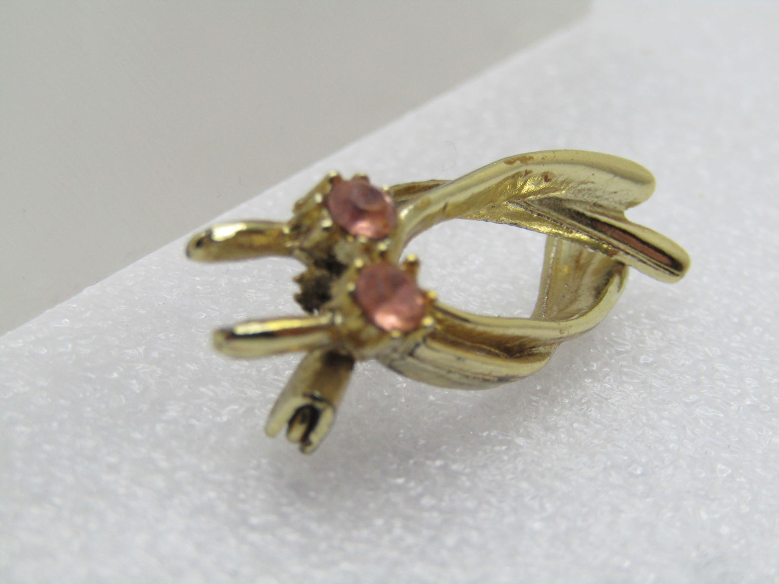 Vintage Double Wishbone Brooch, Pink Rhinestones, 1950's-1960's - 3