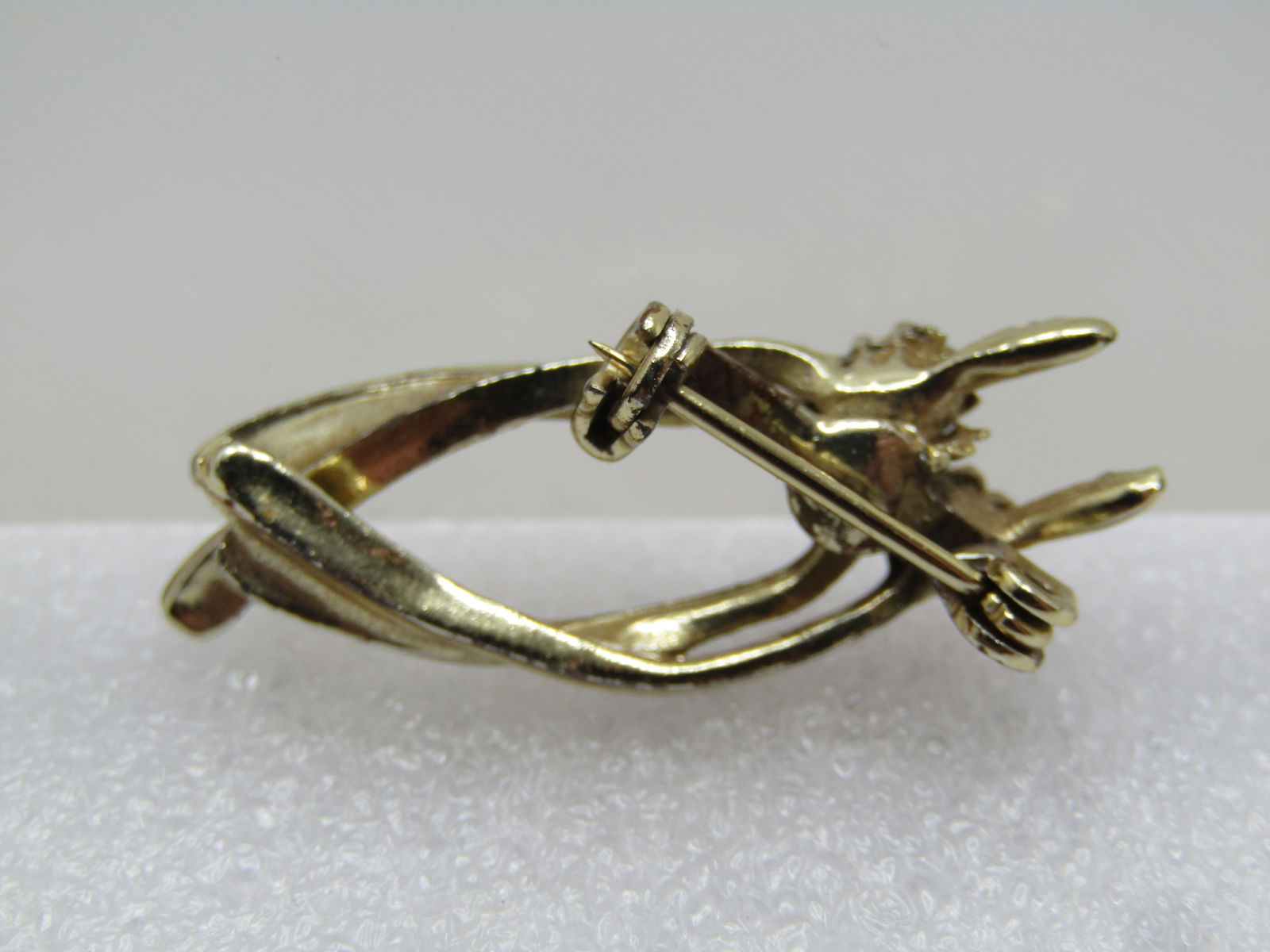 Vintage Double Wishbone Brooch, Pink Rhinestones, 1950's-1960's - 4