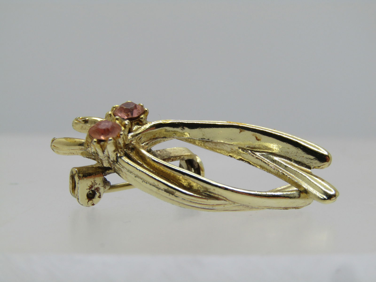 Vintage Double Wishbone Brooch, Pink Rhinestones, 1950's-1960's - 5