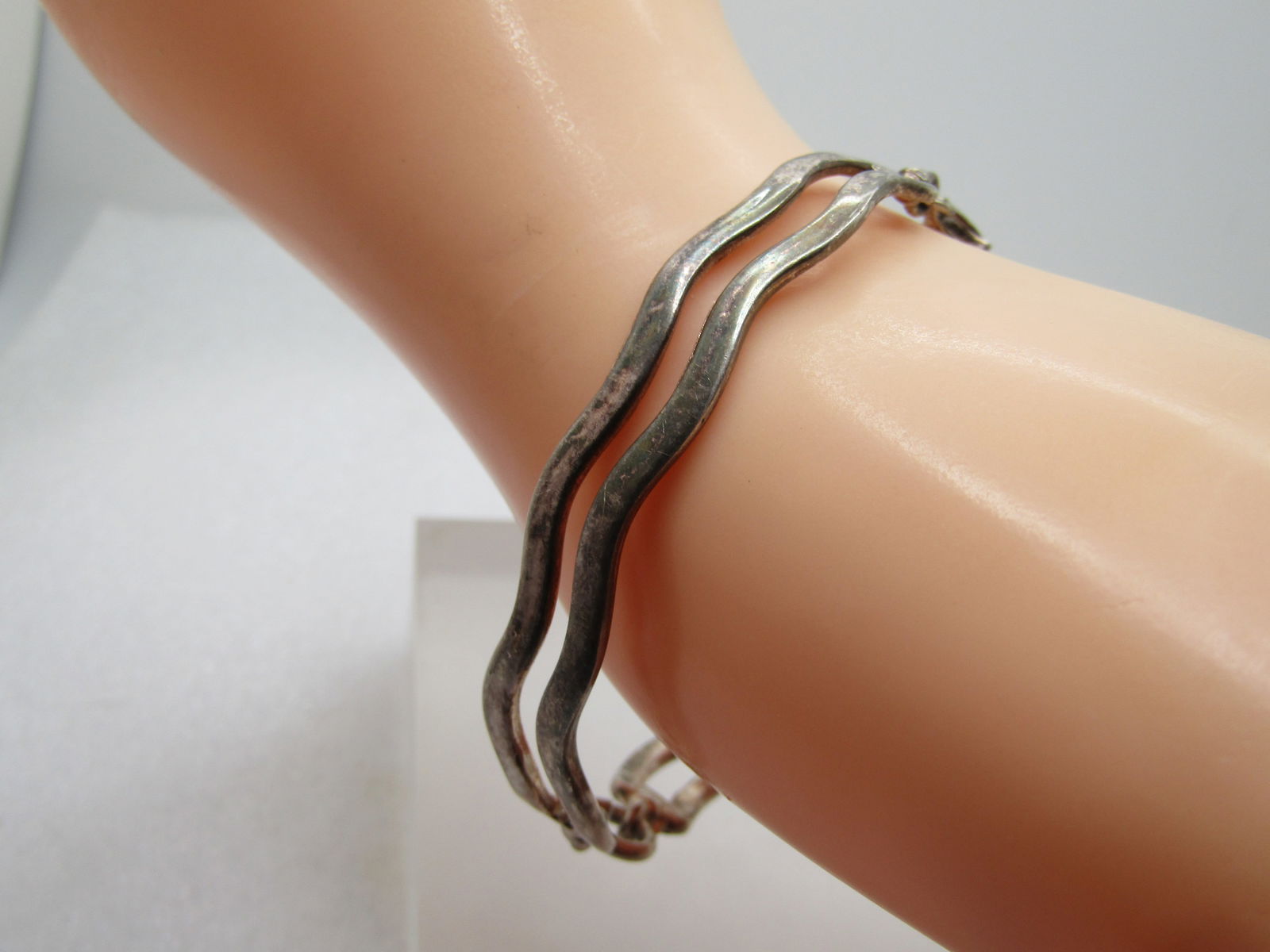 Vintage Sterling Two Piece Wavy Bracelet, 7", 1980's-1990's - 3