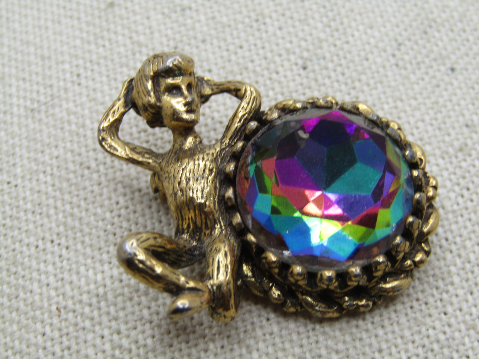 Vintage Posing Figure Large Watermelon Rhinestone Brooch, 1950's-1960's - Unusual/Rare - 2