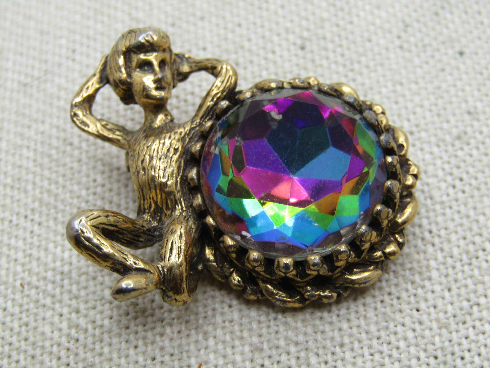 Vintage Posing Figure Large Watermelon Rhinestone Brooch, 1950's-1960's - Unusual/Rare - 3