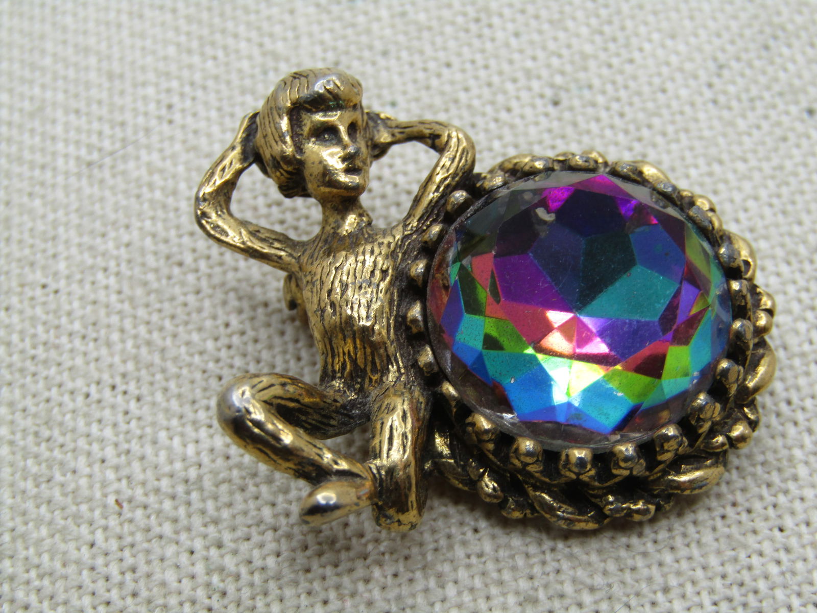 Vintage Posing Figure Large Watermelon Rhinestone Brooch, 1950's-1960's - Unusual/Rare - 4