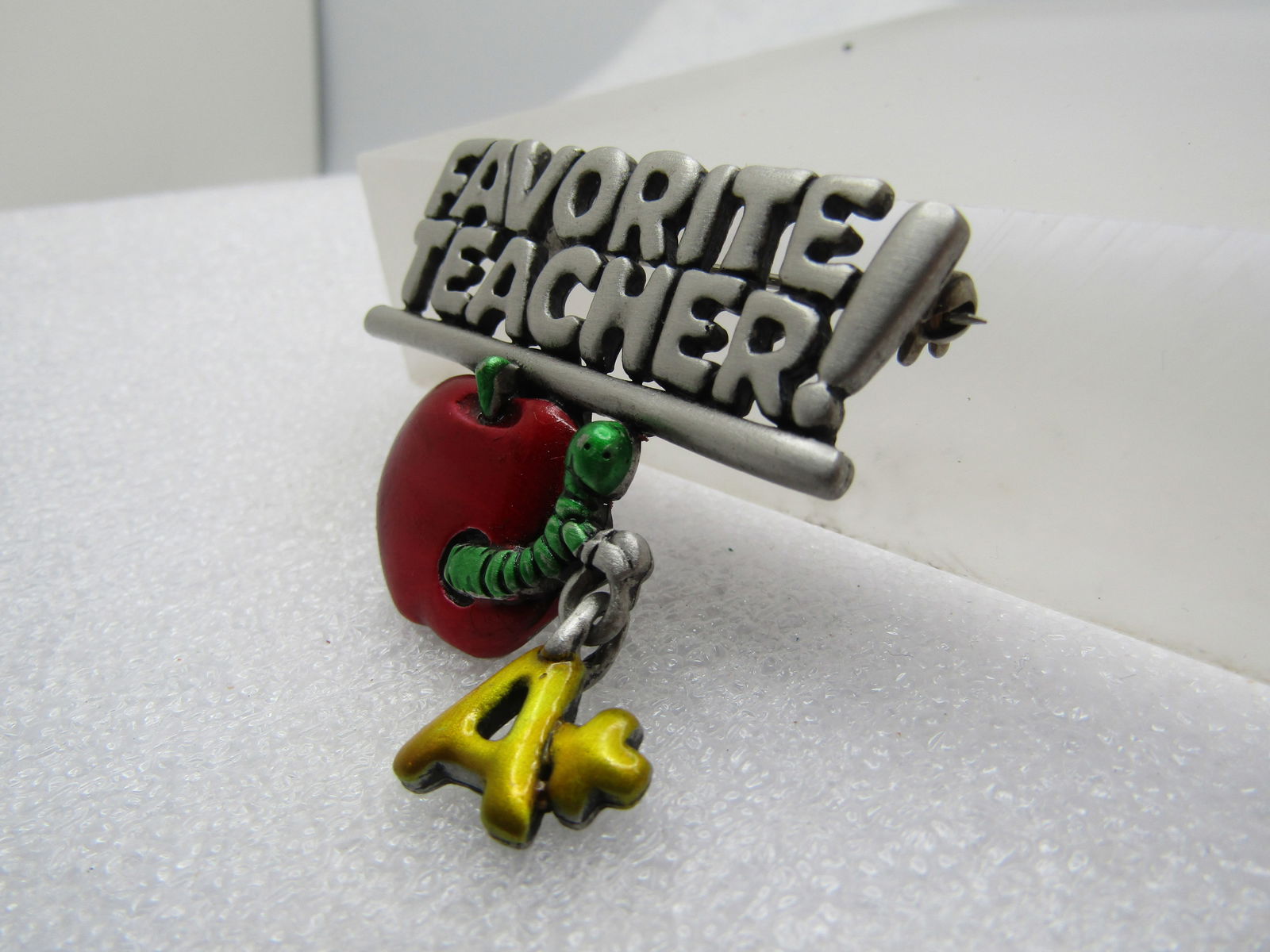 Vintage Favorite Teacher Brooch, Dangling Charms. Signed JJ 1980's-1990's - 2