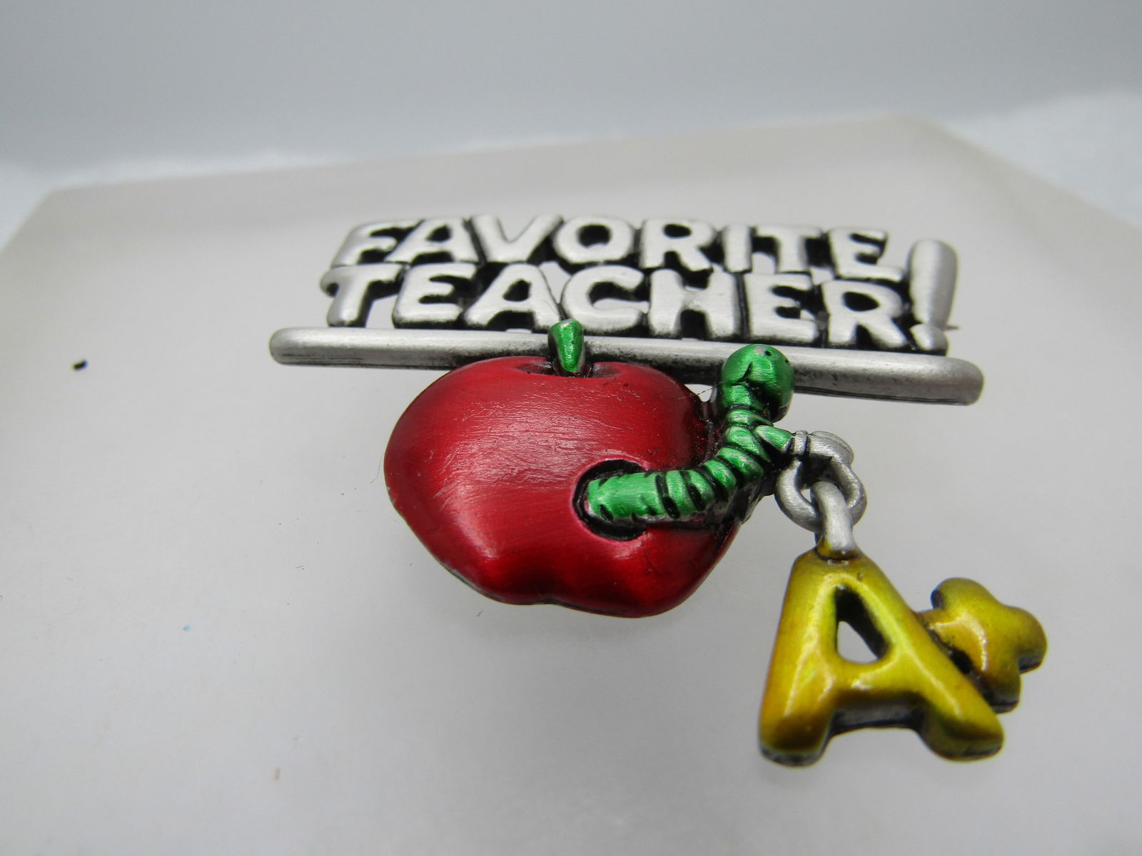 Vintage Favorite Teacher Brooch, Dangling Charms. Signed JJ 1980's-1990's - 5