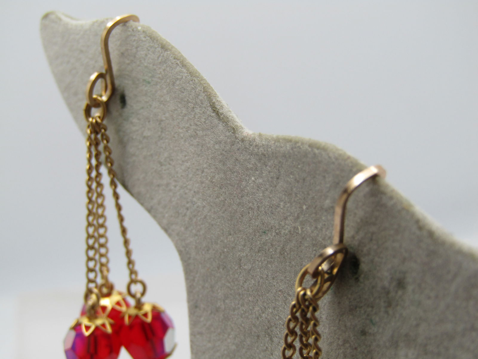 Vintage Red Aurora Borealis Slide Earrings, Dangles, 1960's - 5