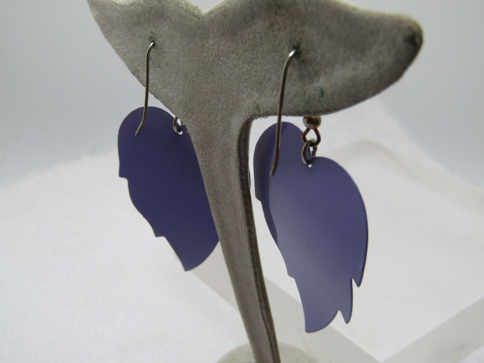 Vintage Lavender Enameled Leaf Earrings, Pierced, Dangle, 1960's - 4