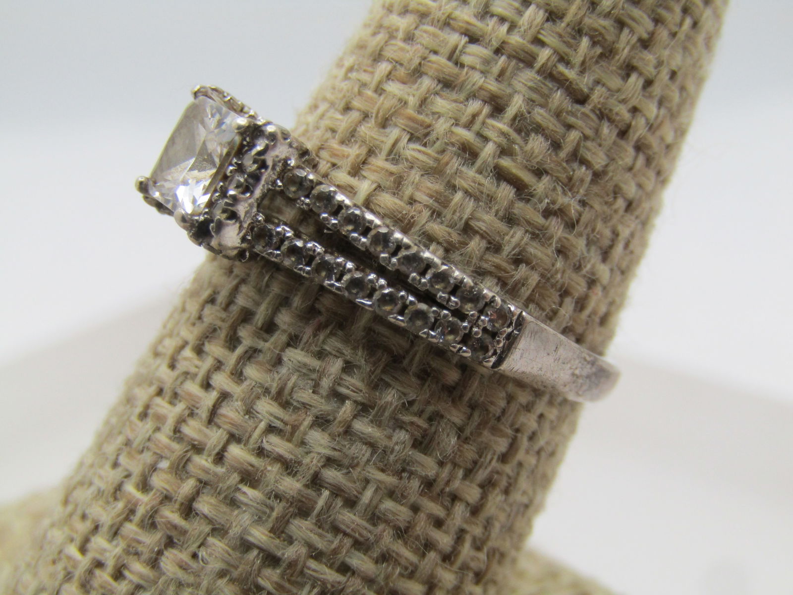 Vintage Sterling Clear Stone Ring. Sz. 8.5, Signed DL, 1990's - 2