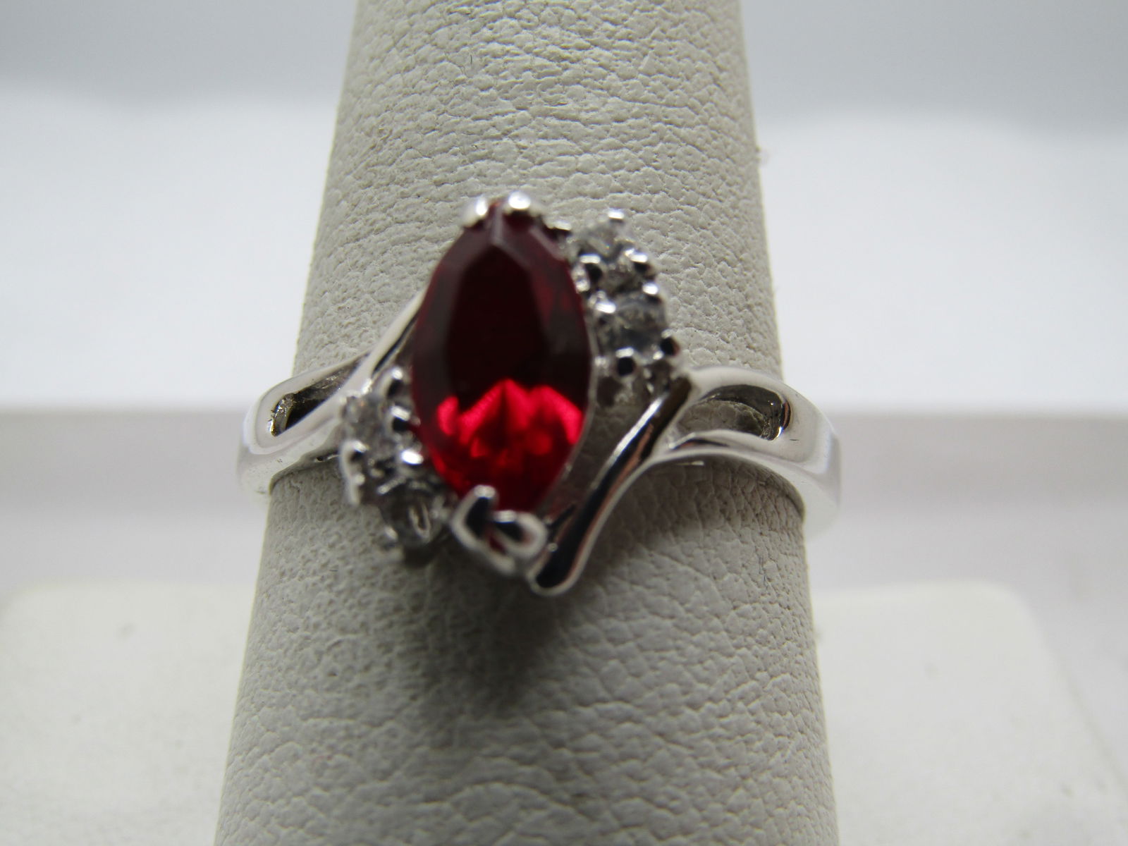 Vintage Red & Clear Stone Ring, Sz. 9.5, 1970's-1980's - 2