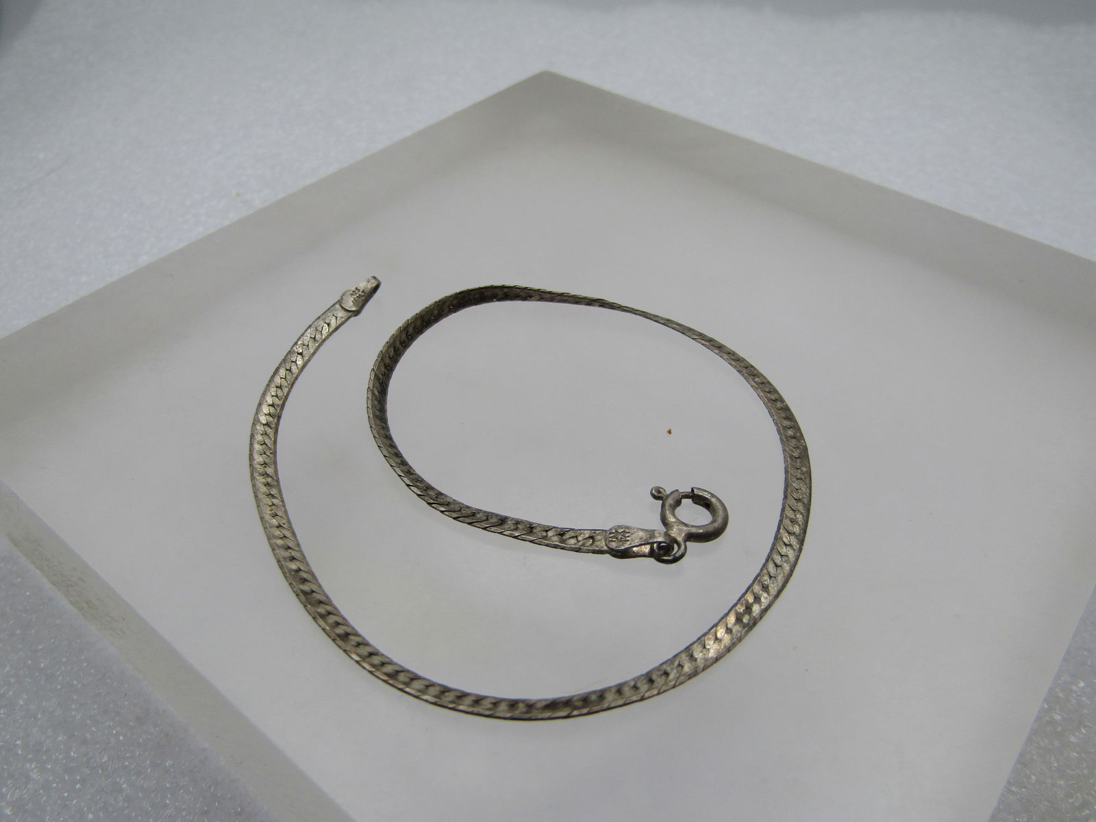 Vintage Sterling Herringbone Bracelet, 8.5", Signed with Star & Bars, 1970's-1980's. Unisex - 4