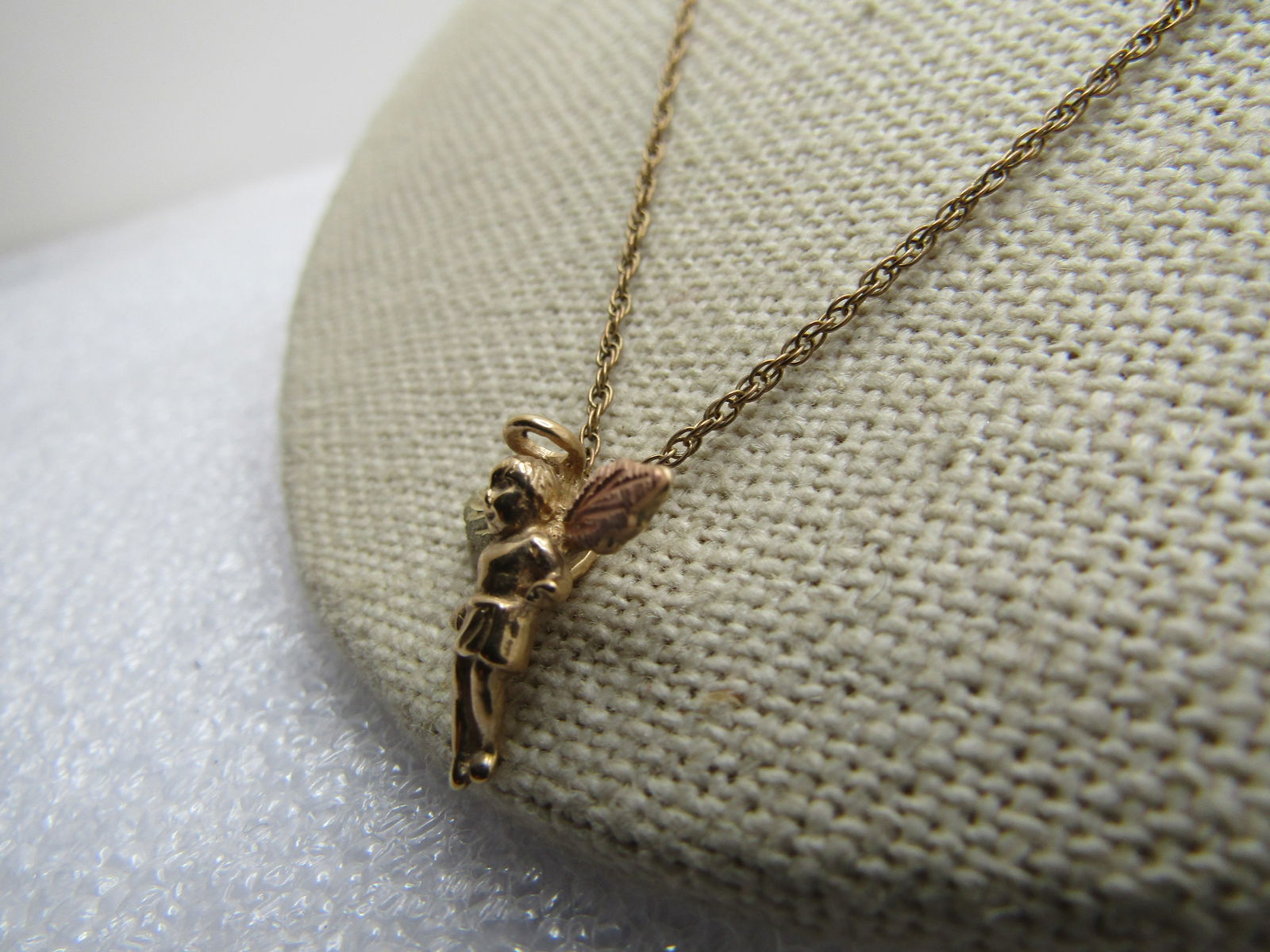 Vintage 10kt Gold Angel Pendant on 14kt G.F. Chain, 18", 1980's - 3