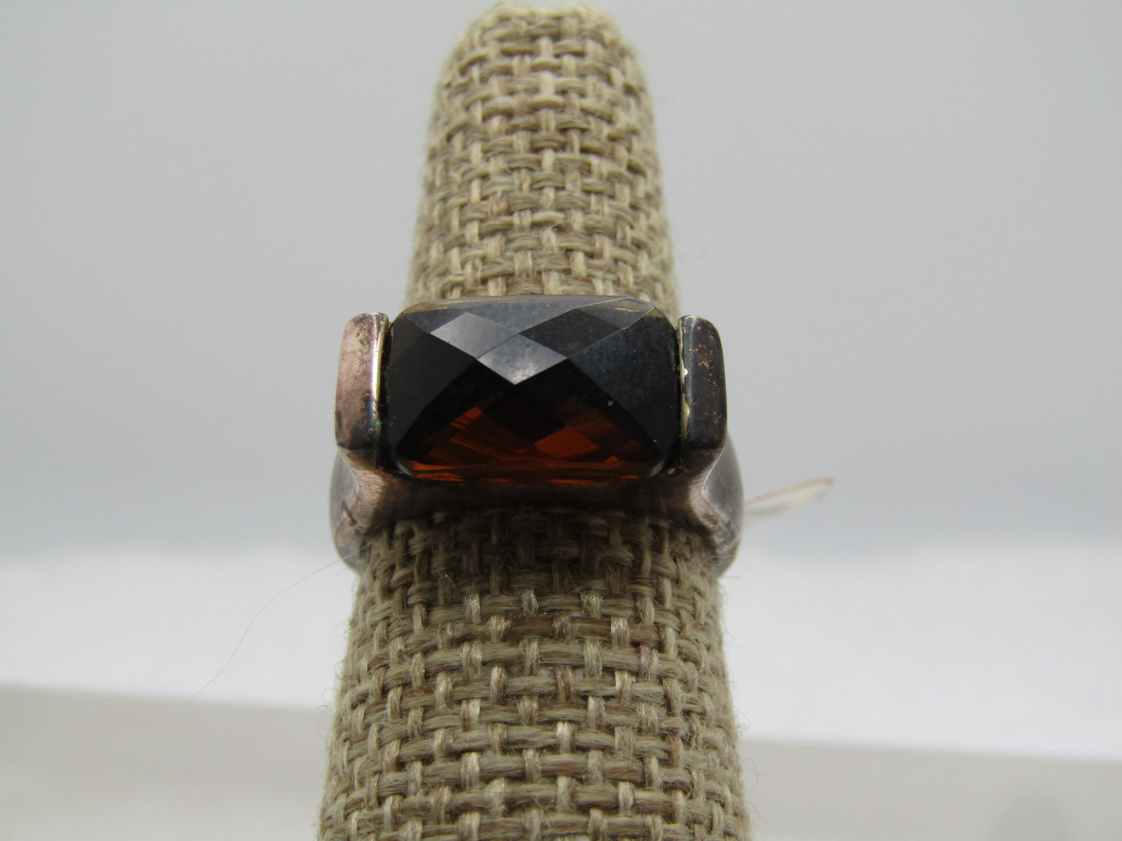Vintage Brown Honeycomb Faceted Stone Ring, Sz. 7, Premier Designs, 1980's-1990's: Vintage Brown Honeycomb Faceted Stone Ring, Sz. 7, Premier Designs, 1980's-1990's. The stone is set lengthwise across the top of the finger and is appx. 11.5mm by 9mm. It is set with a channel design