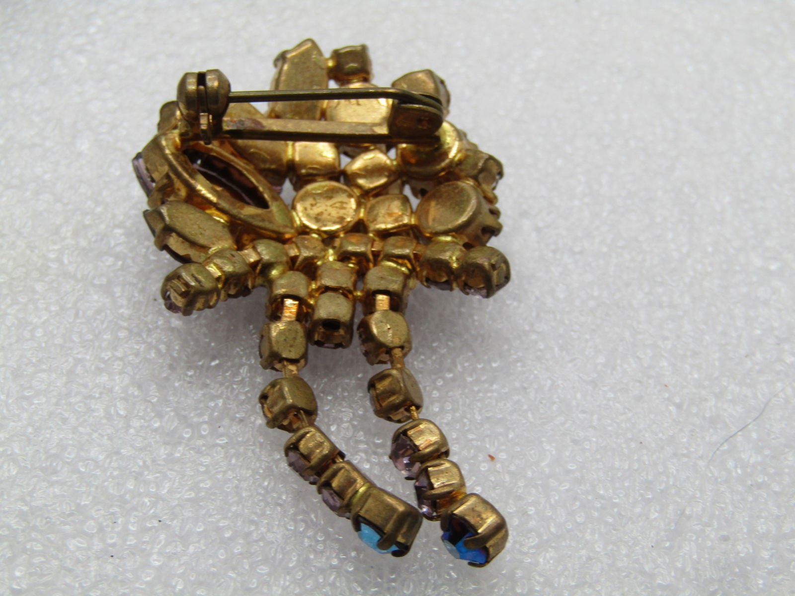 Vintage Pink and Purple Rhinestone Dangle Brooch, 1940's-1950's - 5