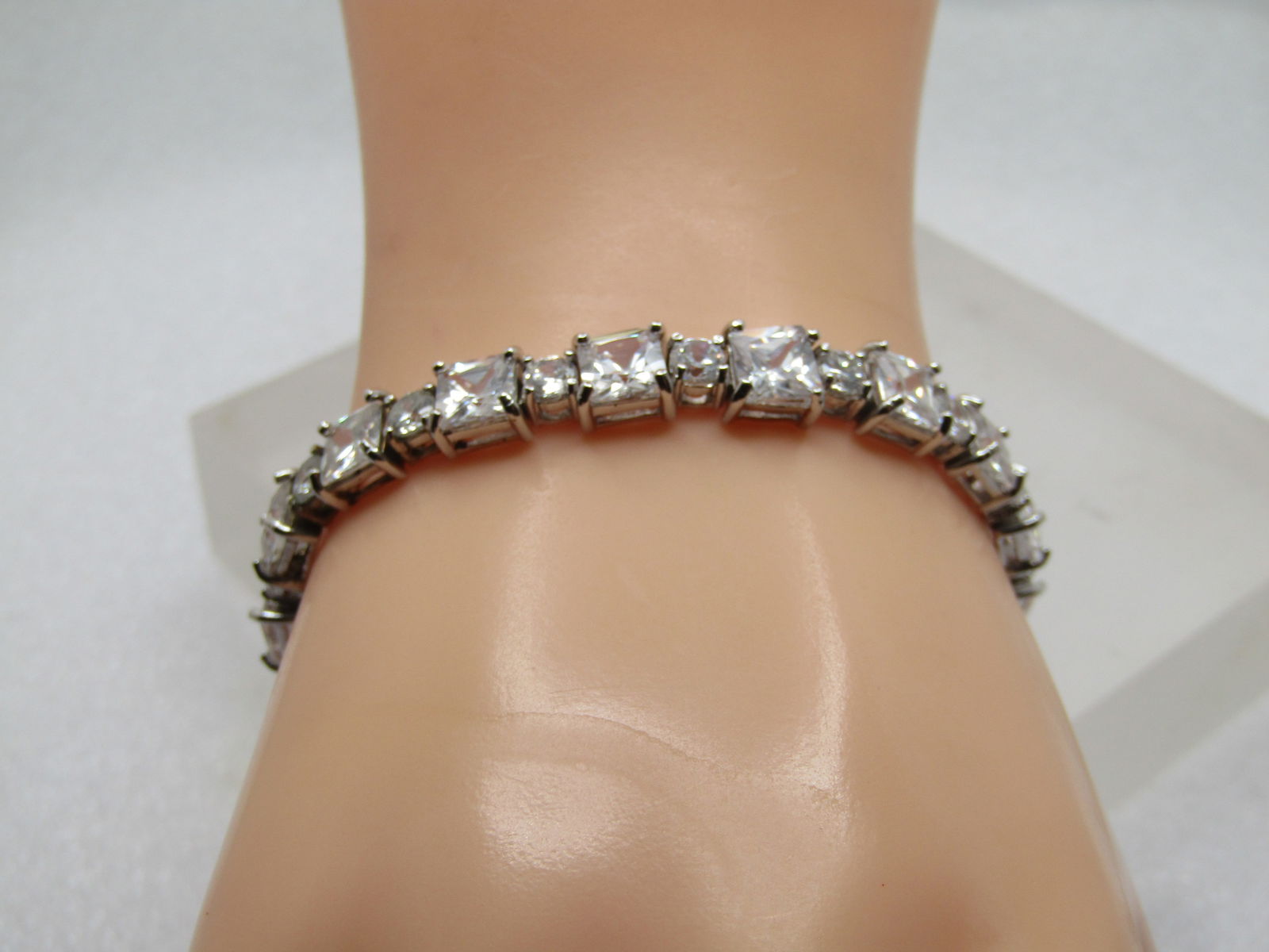 Vintage Clear Crystal Tennis Bracelet, 7" 1990's - 3