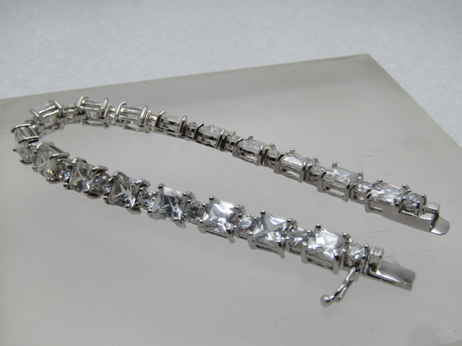 Vintage Clear Crystal Tennis Bracelet, 7" 1990's - 4