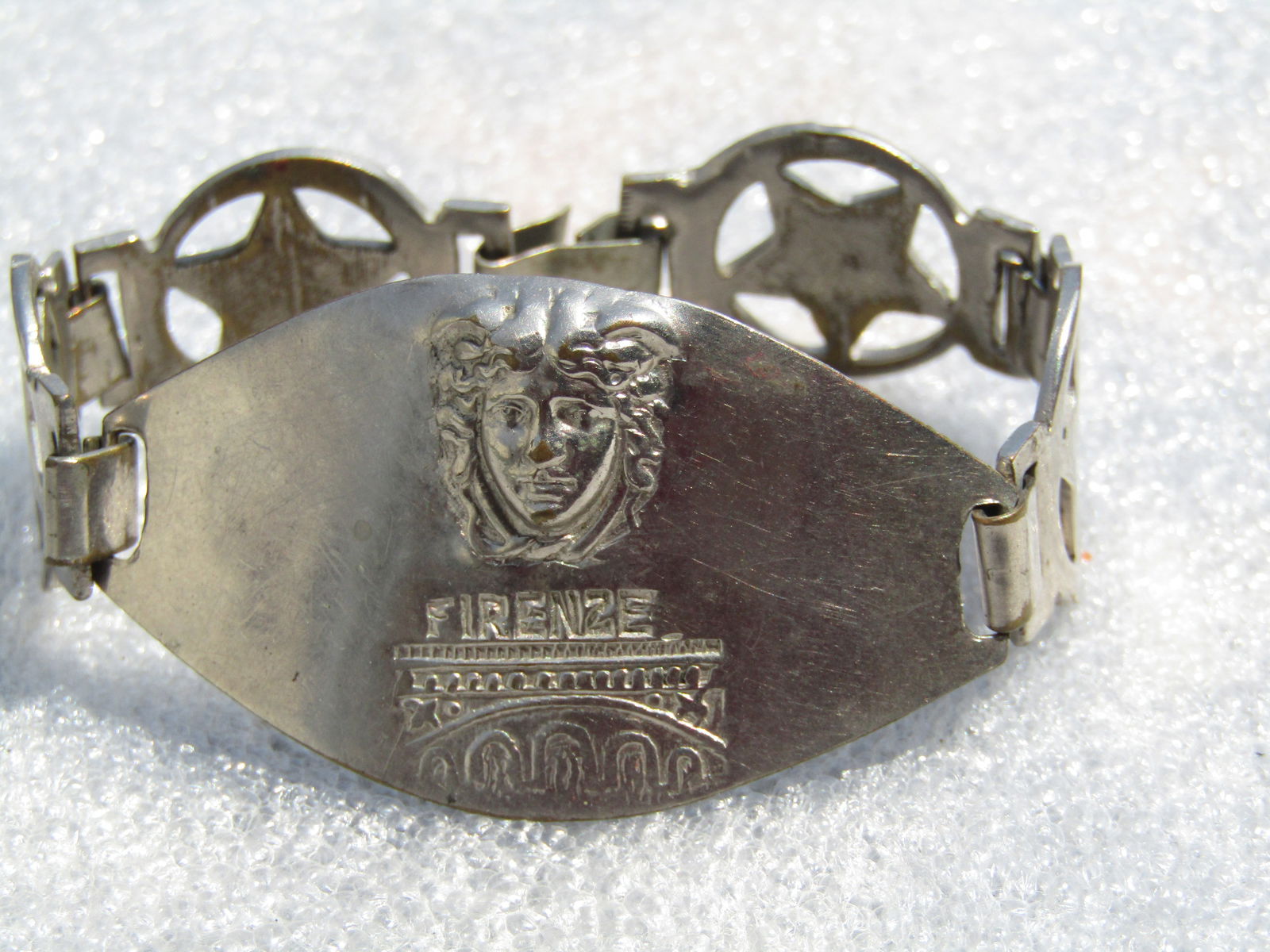 Vintage Firenze Raised Face & Star Link Bracelet, 7.25", Hook Clasp, 1950's-1960's - 4