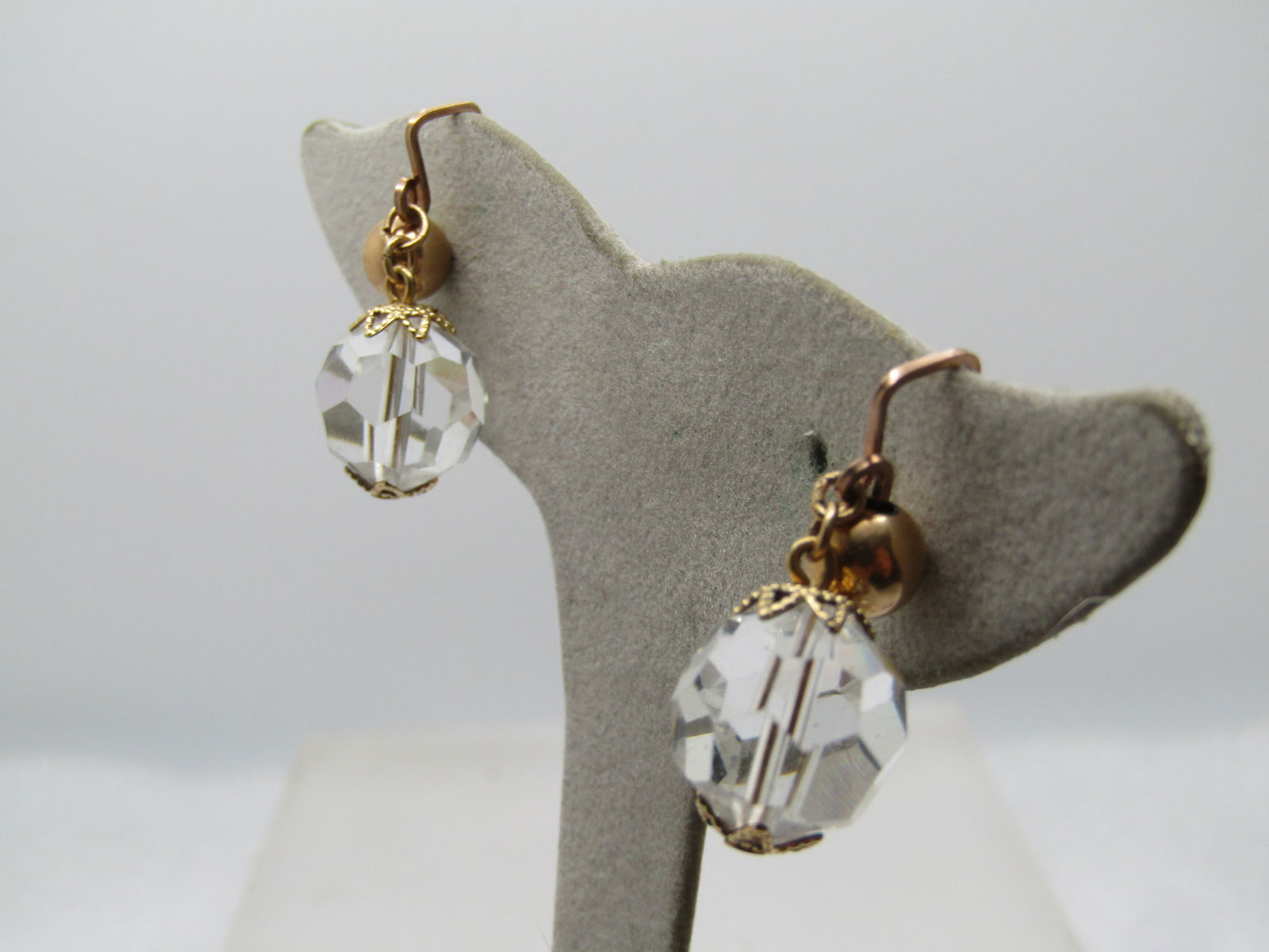 Vintage Faceted Crystal Drop Slide Earrings, Mid-Century, 10kt GF - 2