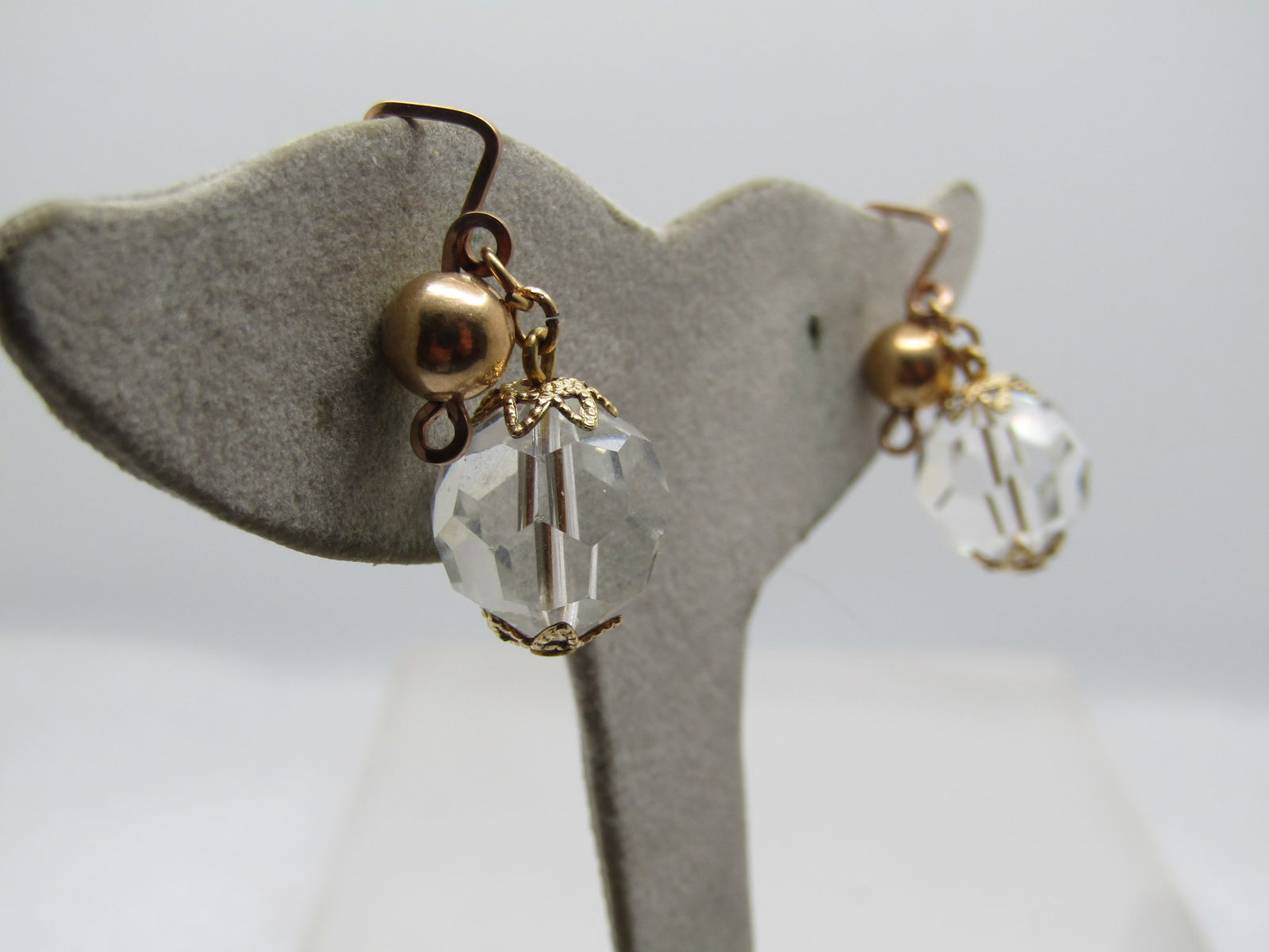 Vintage Faceted Crystal Drop Slide Earrings, Mid-Century, 10kt GF - 3