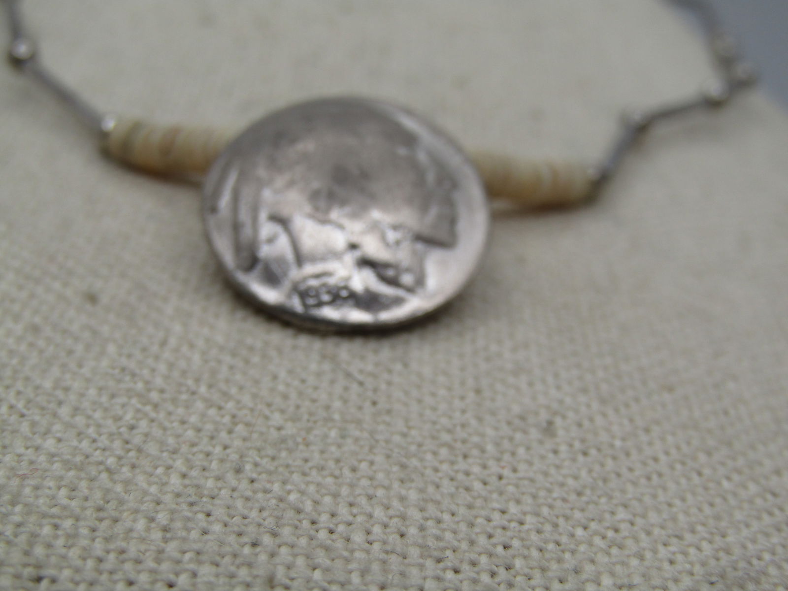 Vintage Heishi 1935 Buffalo Nickle Necklace, 16" - Southwestern, Unisex, 1970's - 3