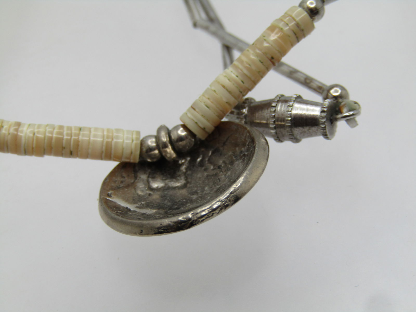 Vintage Heishi 1935 Buffalo Nickle Necklace, 16" - Southwestern, Unisex, 1970's - 6