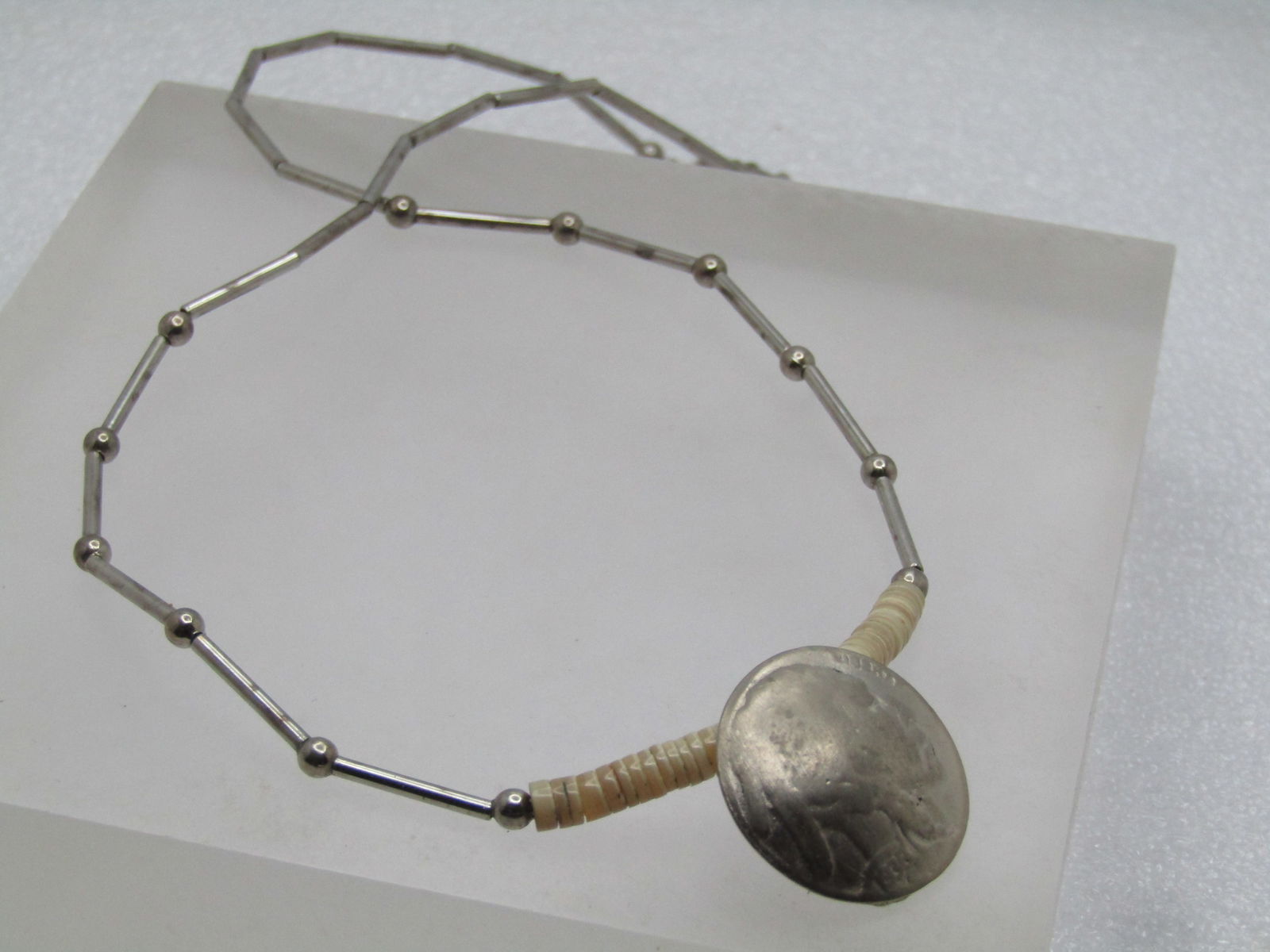 Vintage Heishi 1935 Buffalo Nickle Necklace, 16" - Southwestern, Unisex, 1970's - 7